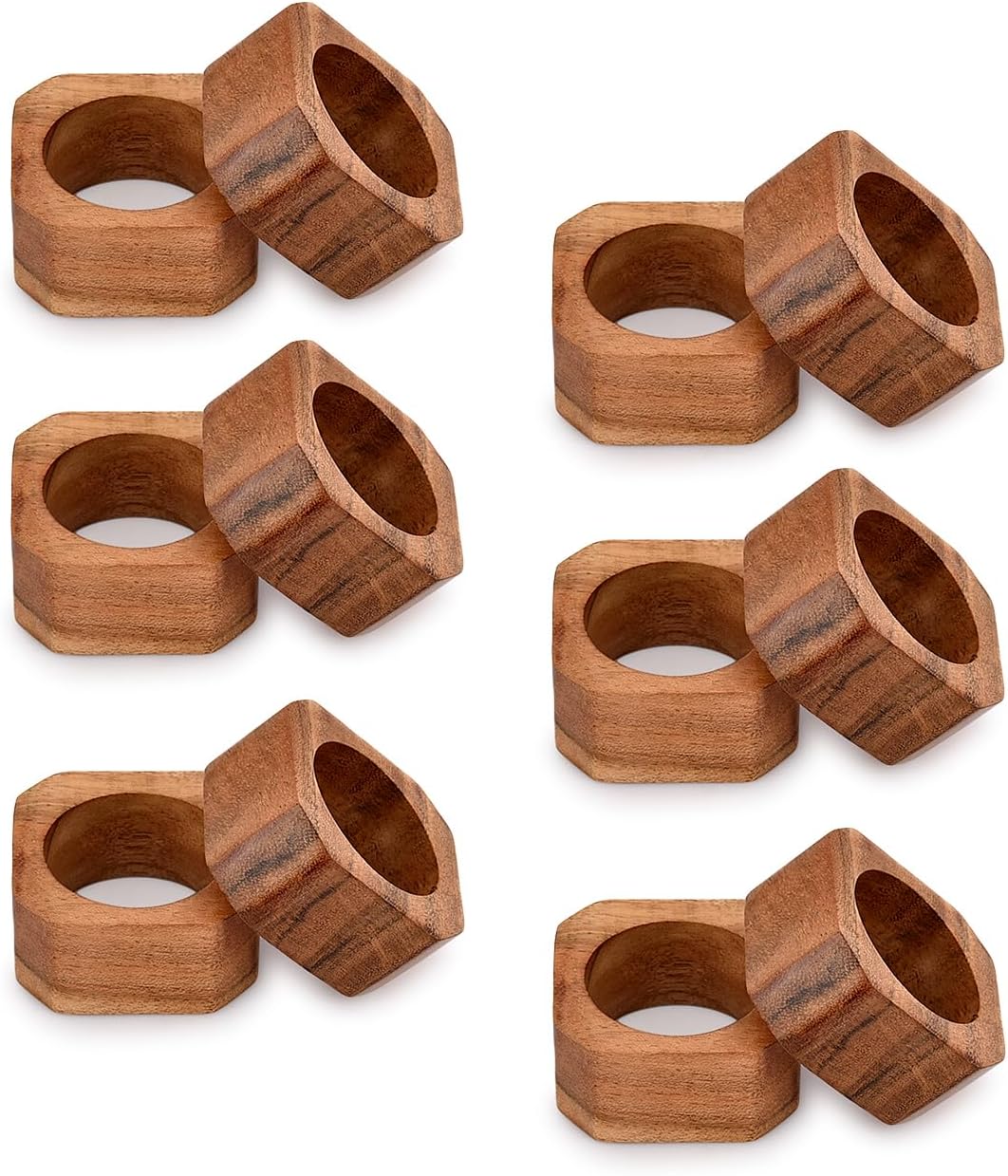 BHAVATU Acacia Wood Napkin Rings Set of 12 Brown