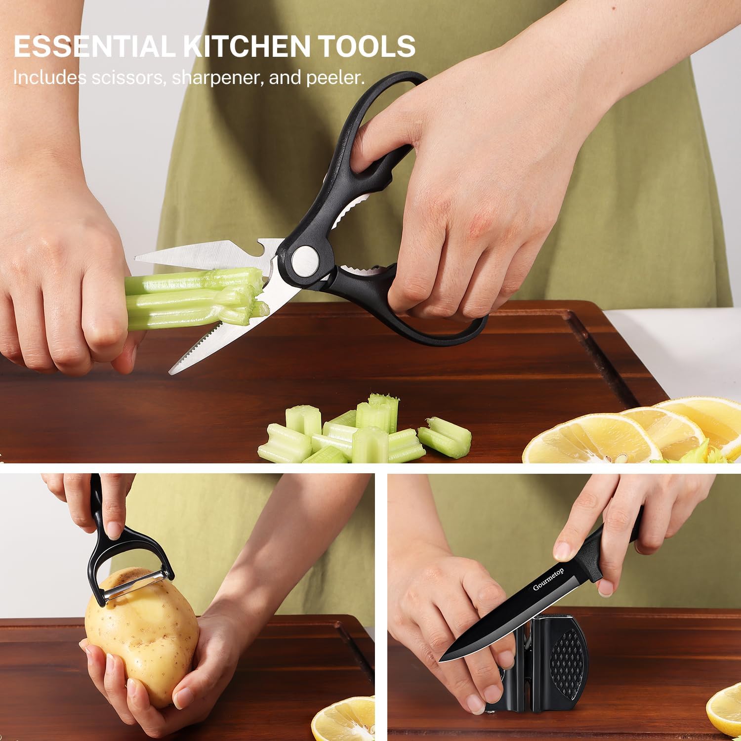 Gourmetop Premium 15-Piece Kitchen Knife Set