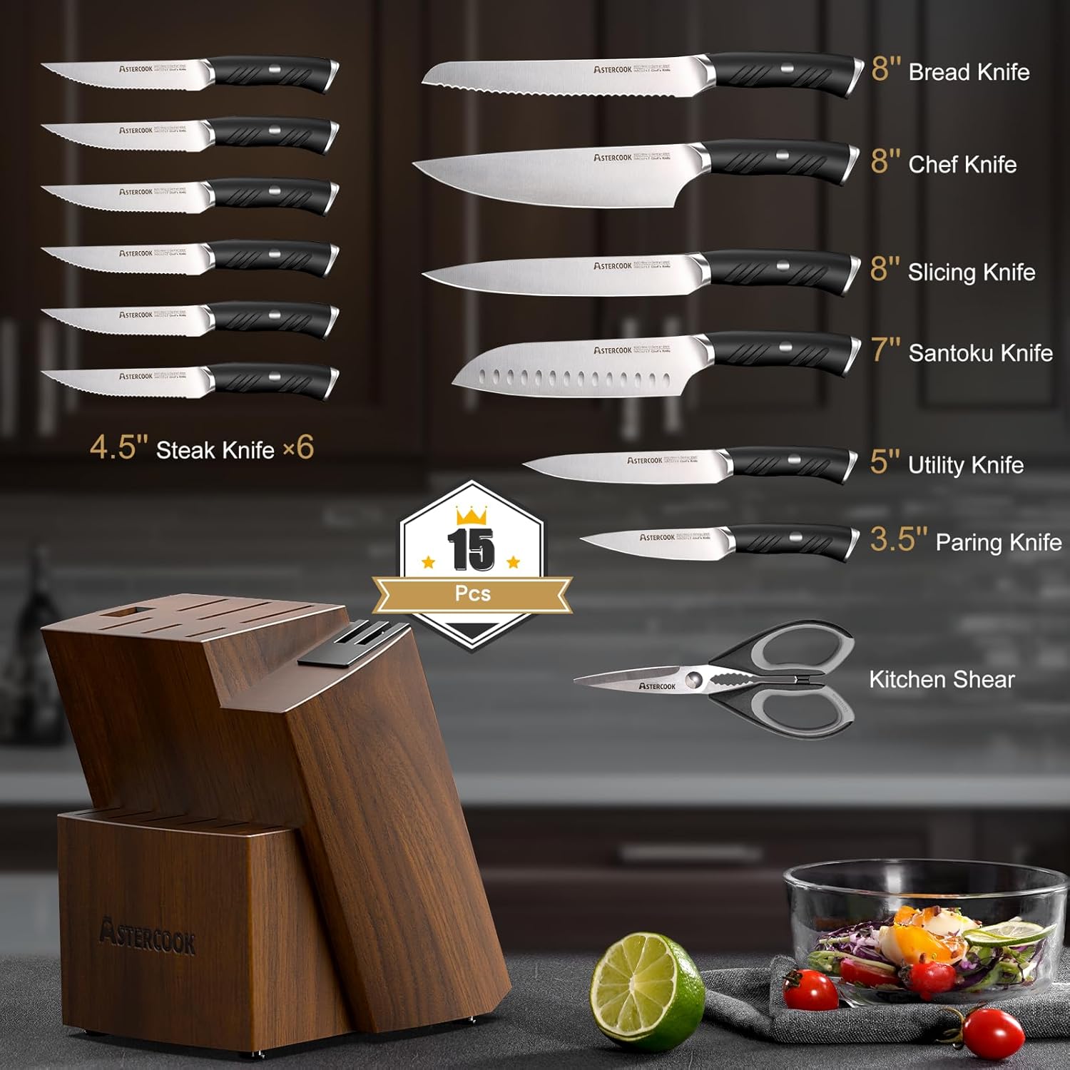 Premium German Steel Knife Set with Dual Sharpener Aesthetic Handle Design