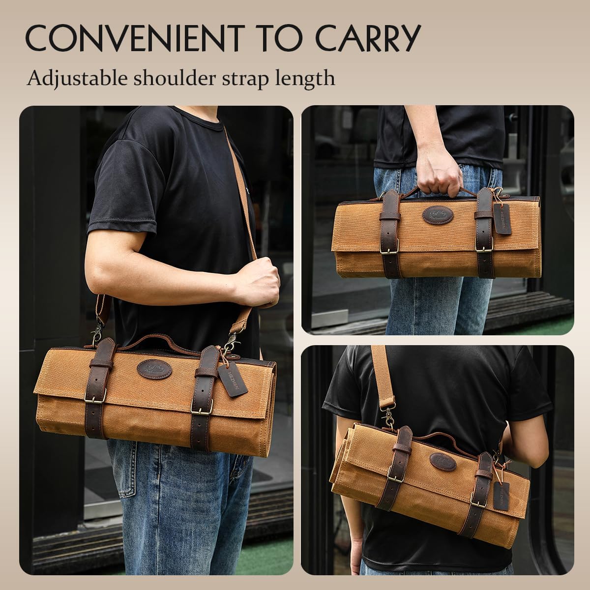 High-Quality Chefs Knife Roll Bag with Leather