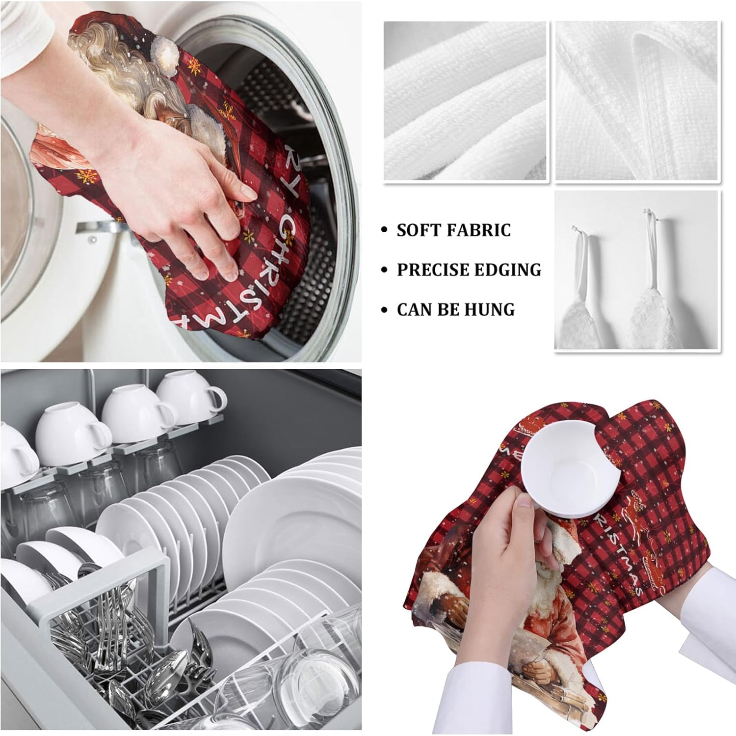 Plaid Santa Claus Kitchen Towels 2-PC Set 18x28