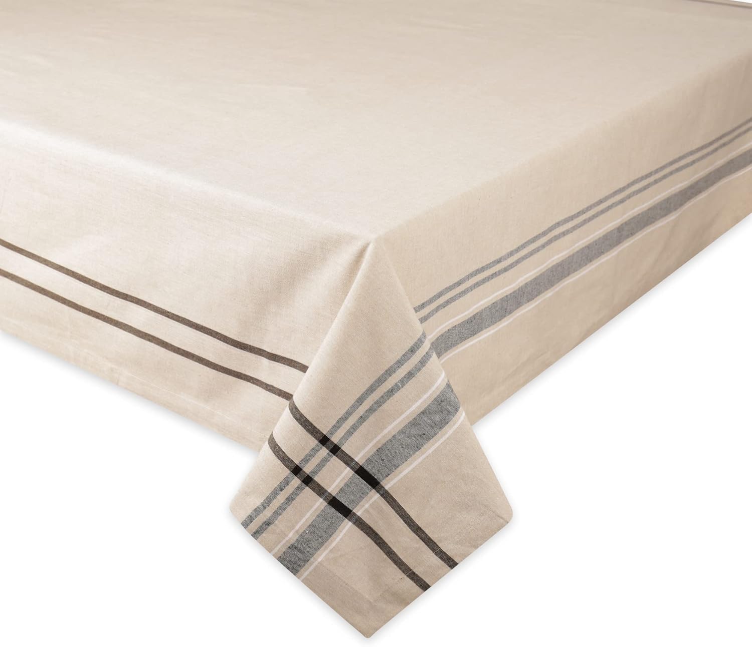 Elegant French Stripe Tablecloth 60x104_taupeBlack