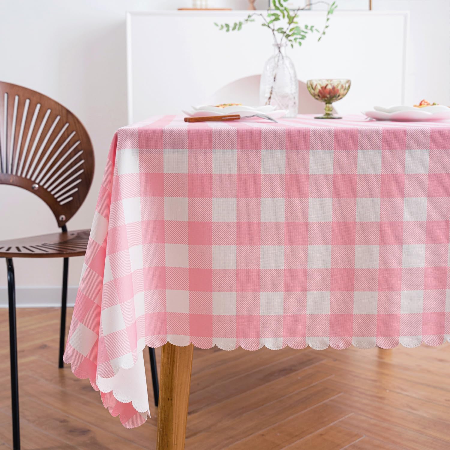 Elegant Pink Gingham Tablecloth for Cozy Kitchen Settings