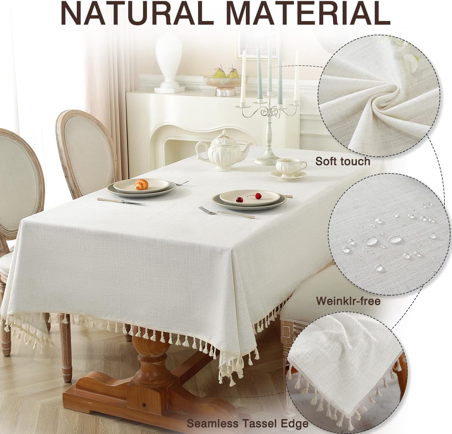Sturdy Ivory Tablecloth for Kitchen Dining Entertaining