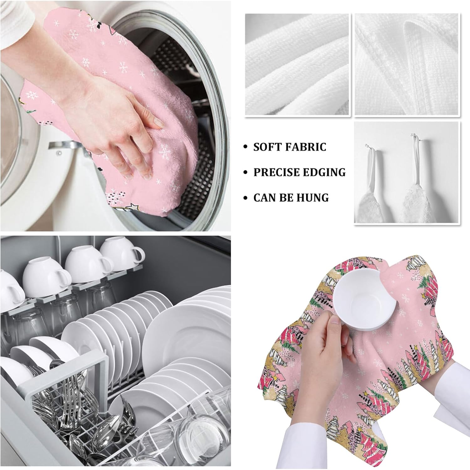 Pink Christmas Tree Microfiber Kitchen Towels