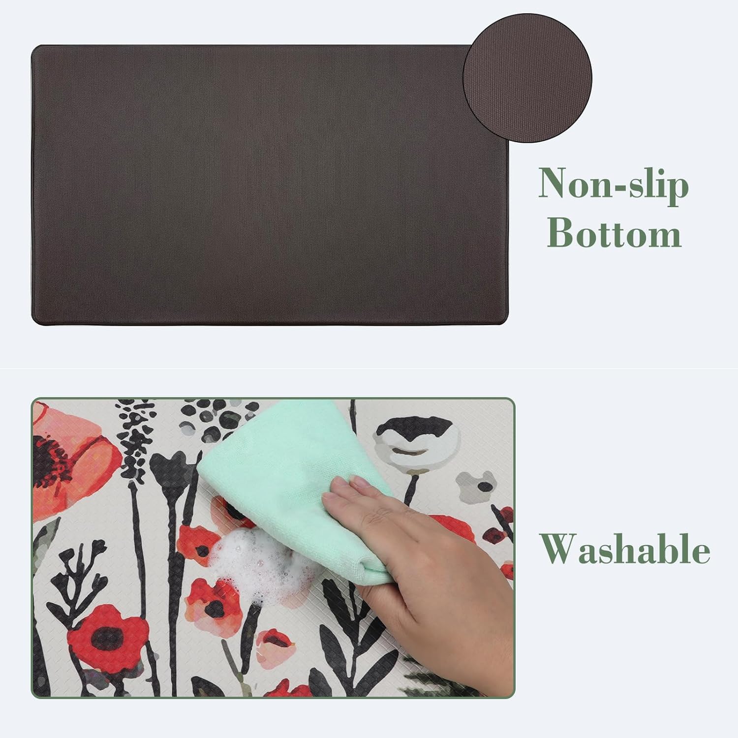Colorful Flower Fern Kitchen Rugs Set