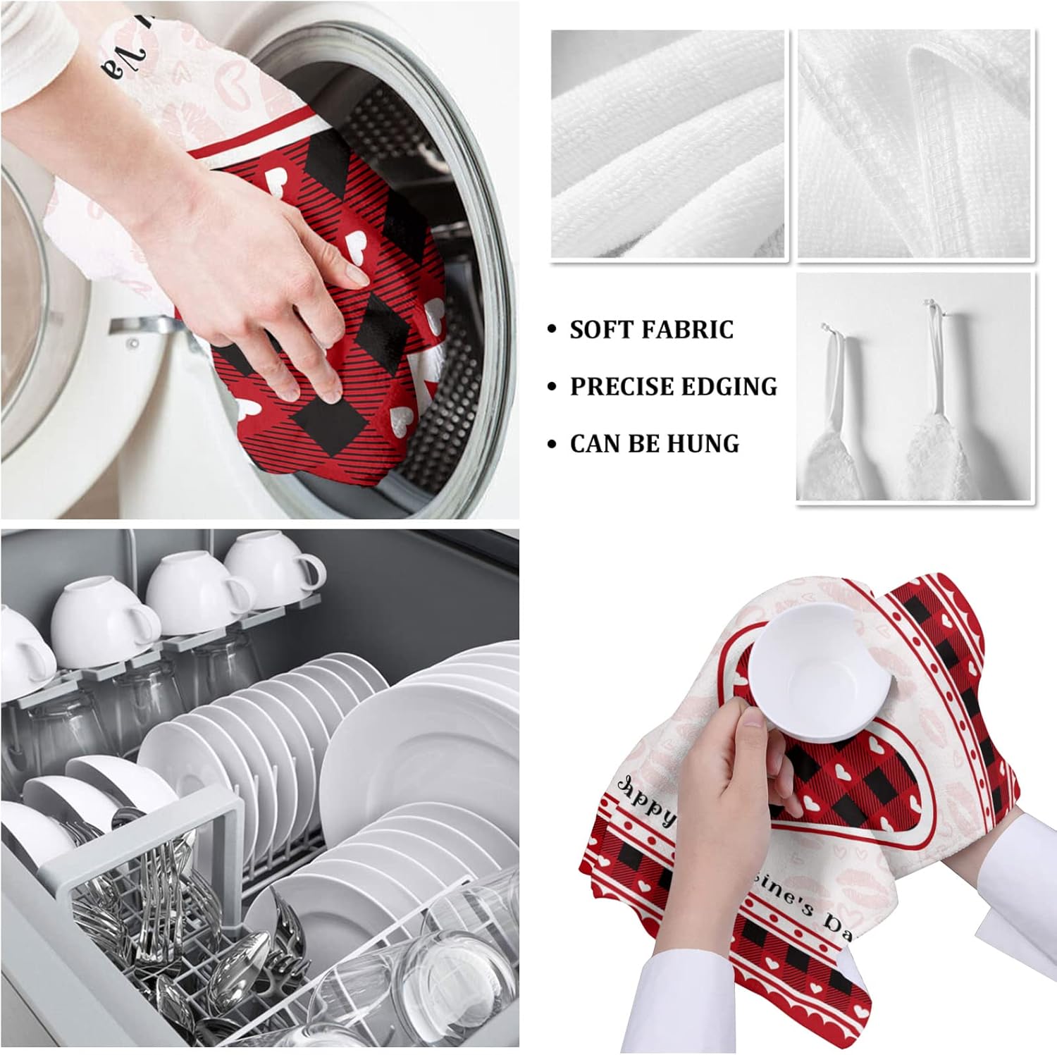 ZOE GARDEN Red Pink Love Kitchen Towels
