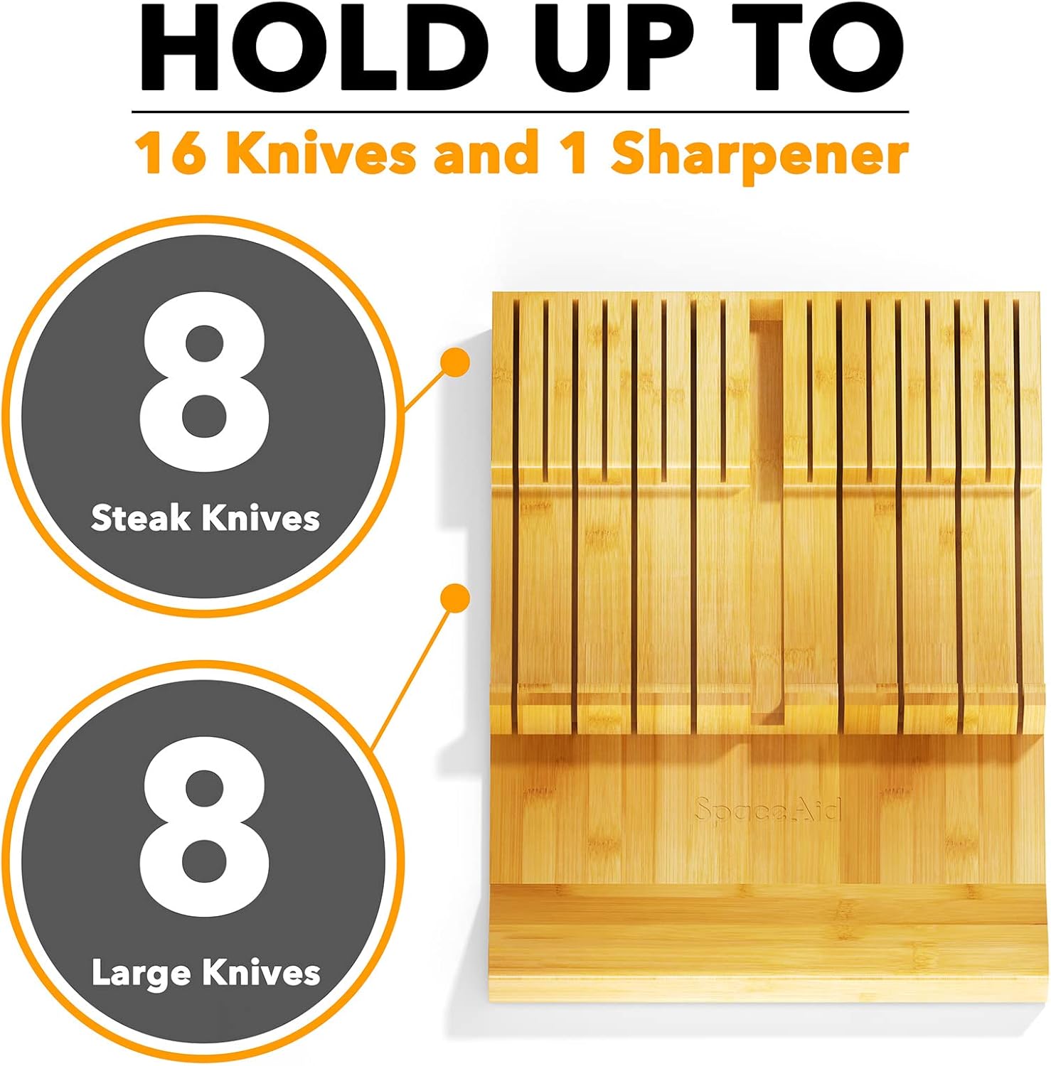 SpaceAid Bamboo Knife Block Kitchen Organizer for Drawers