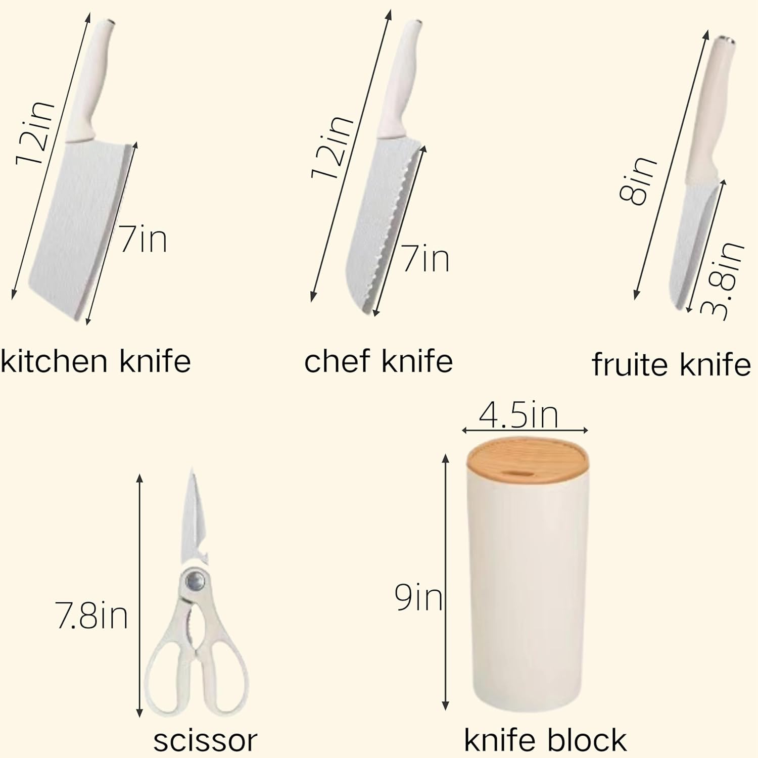 Compact Space-Saving 5-PC Knife Block Set for Apartments Campers