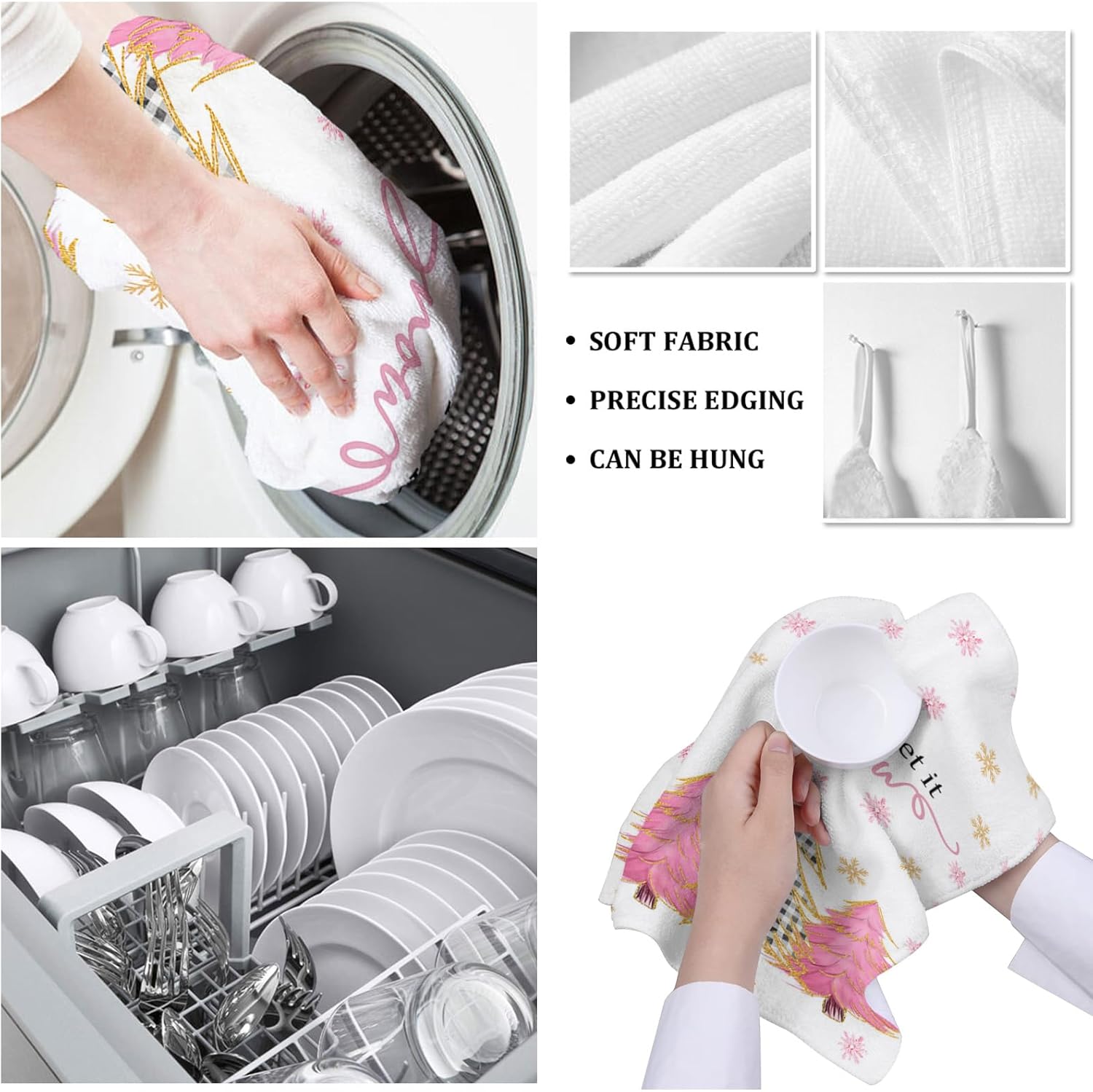 Blush Pink Gold Snowflakes Kitchen Towels