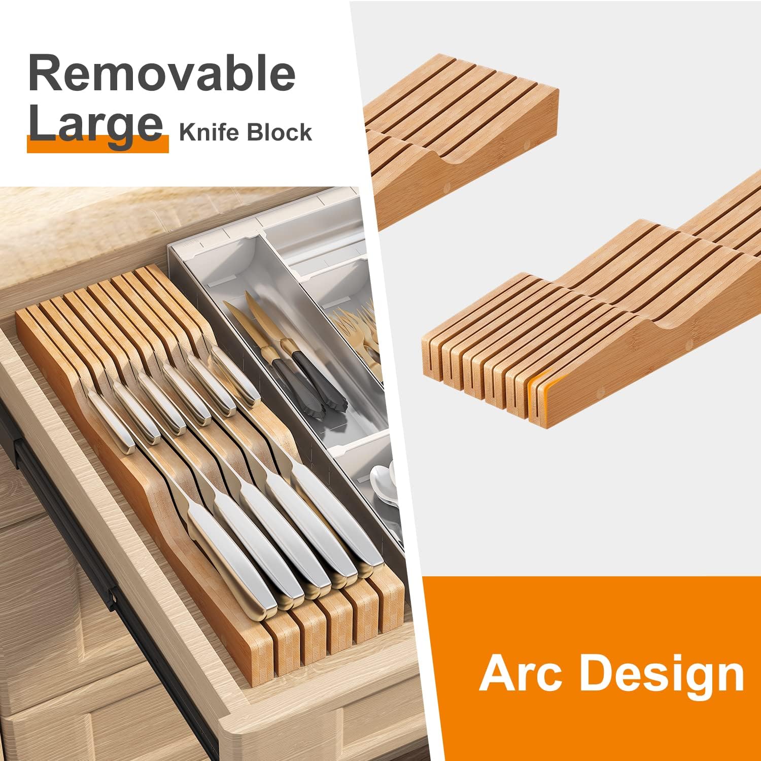 GHWIE Bamboo Knife Block Organizer for Drawer