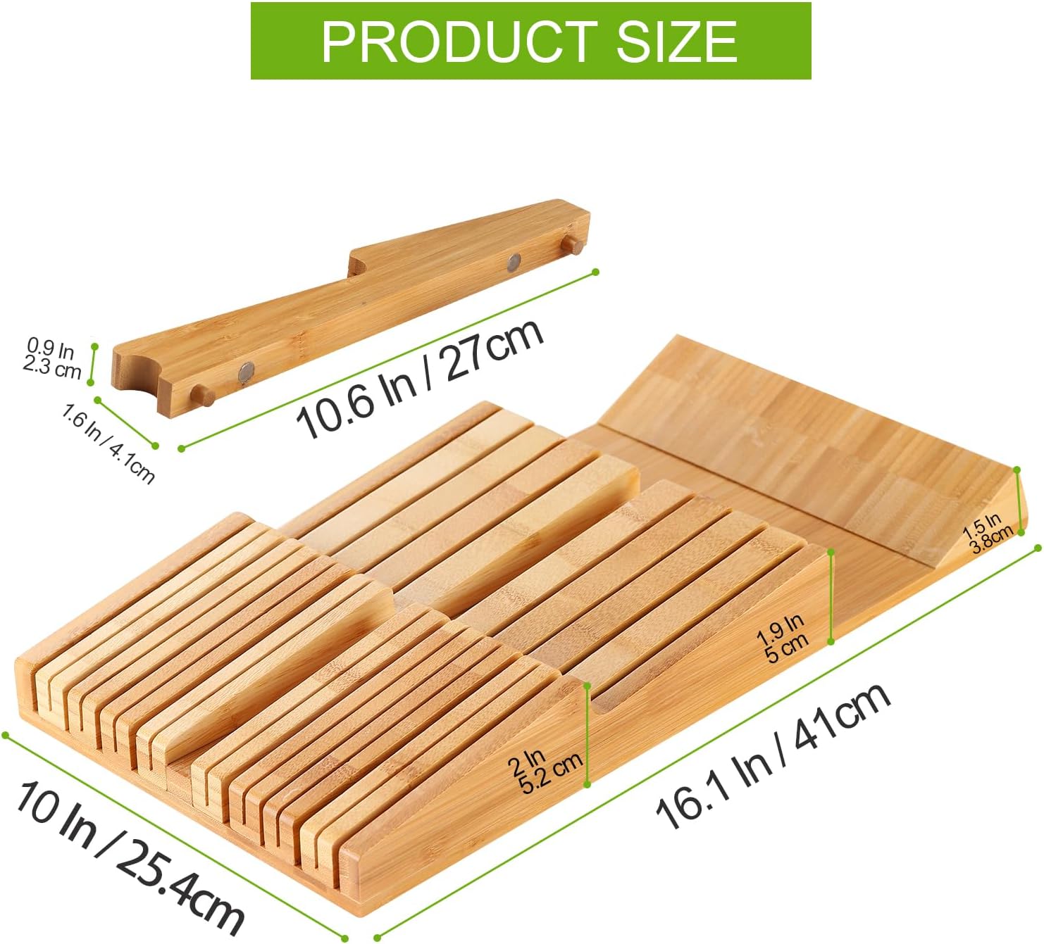 HHXRISE Bamboo Knife Organizer Removable Space-Saving Health-Safe 16 Knives Organizer
