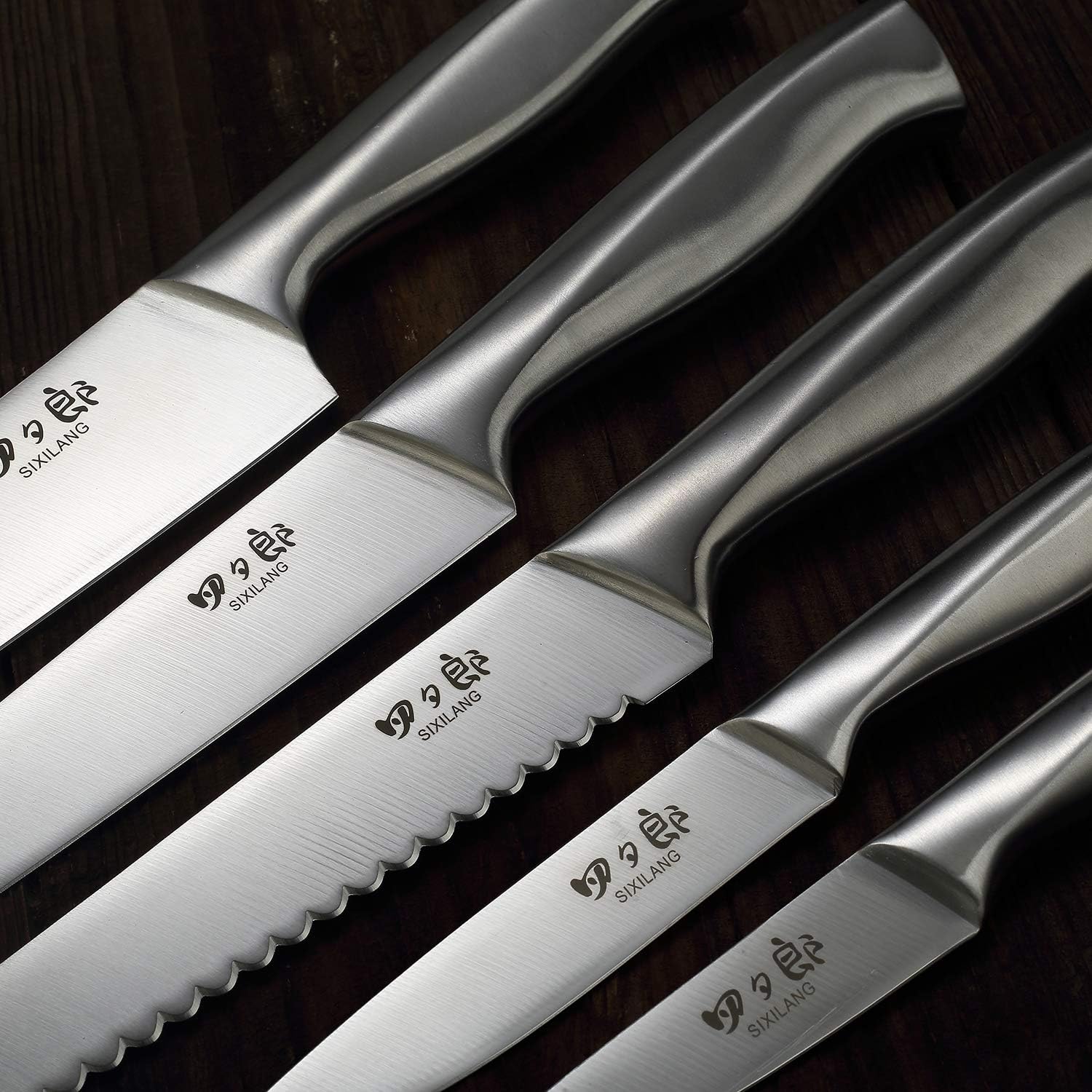 SIXILANG 8-Piece Knife Set with Oak Block and Sharpener