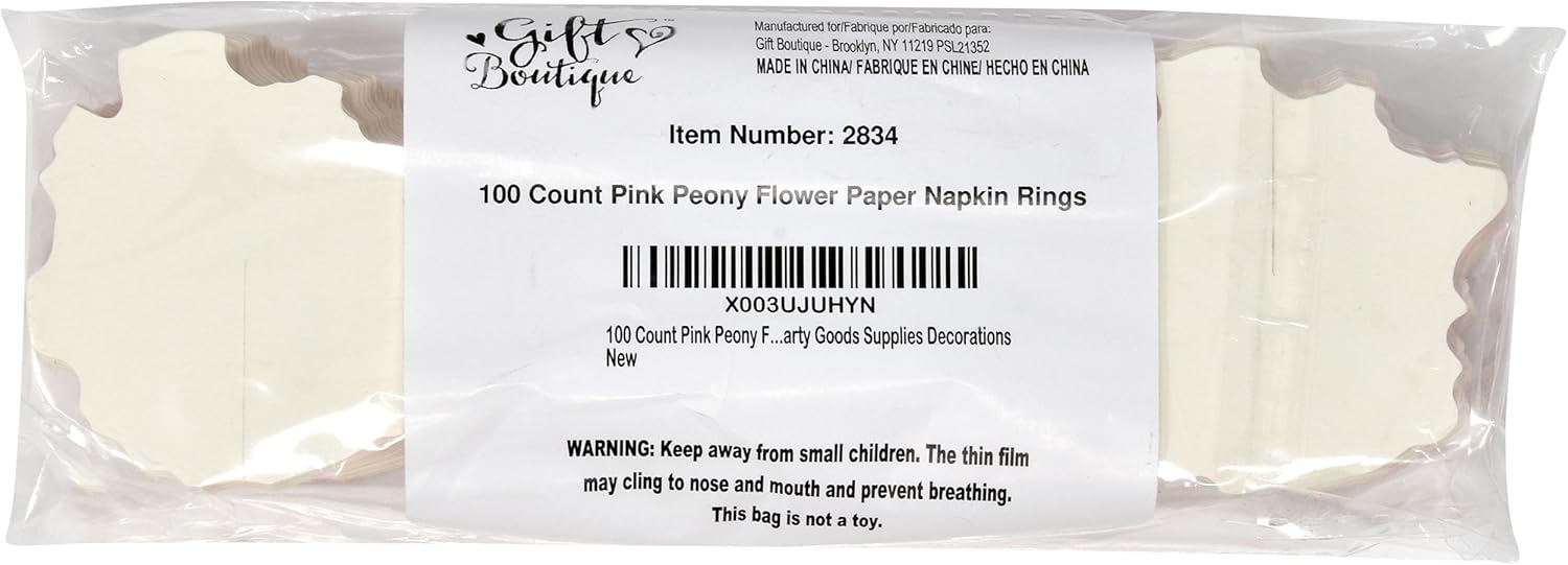 Perfect for Spring Events 100 Napkin Rings with Peony Flower