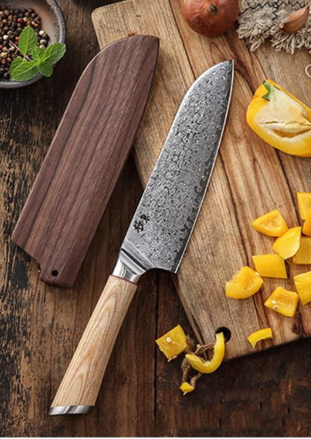 Handmade Natural Black Walnut Wood Santoku Knife Sheath 7 inch 1