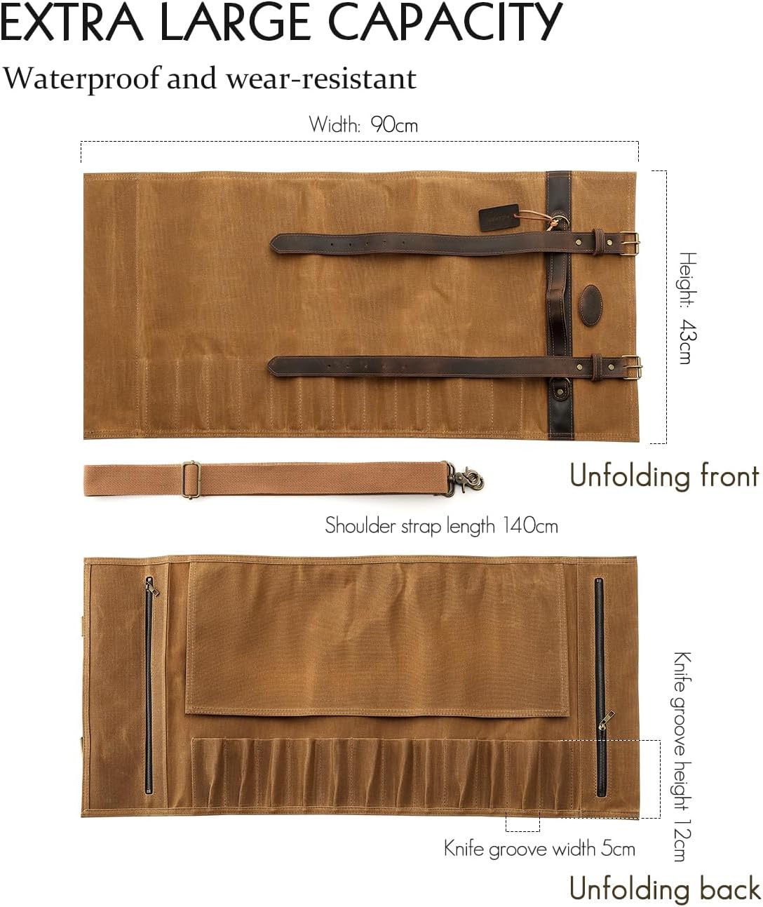 High-Quality Chefs Knife Roll Bag with Leather