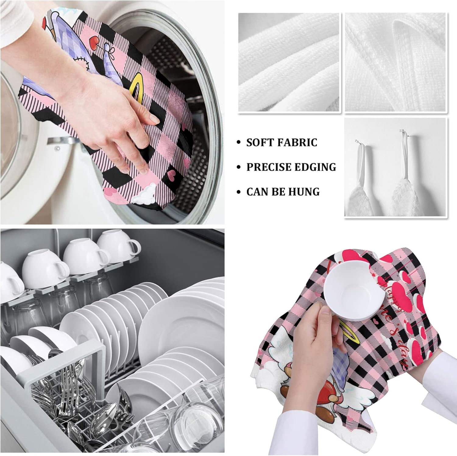 ZOE GARDEN Valentines Plaid Kitchen Towels