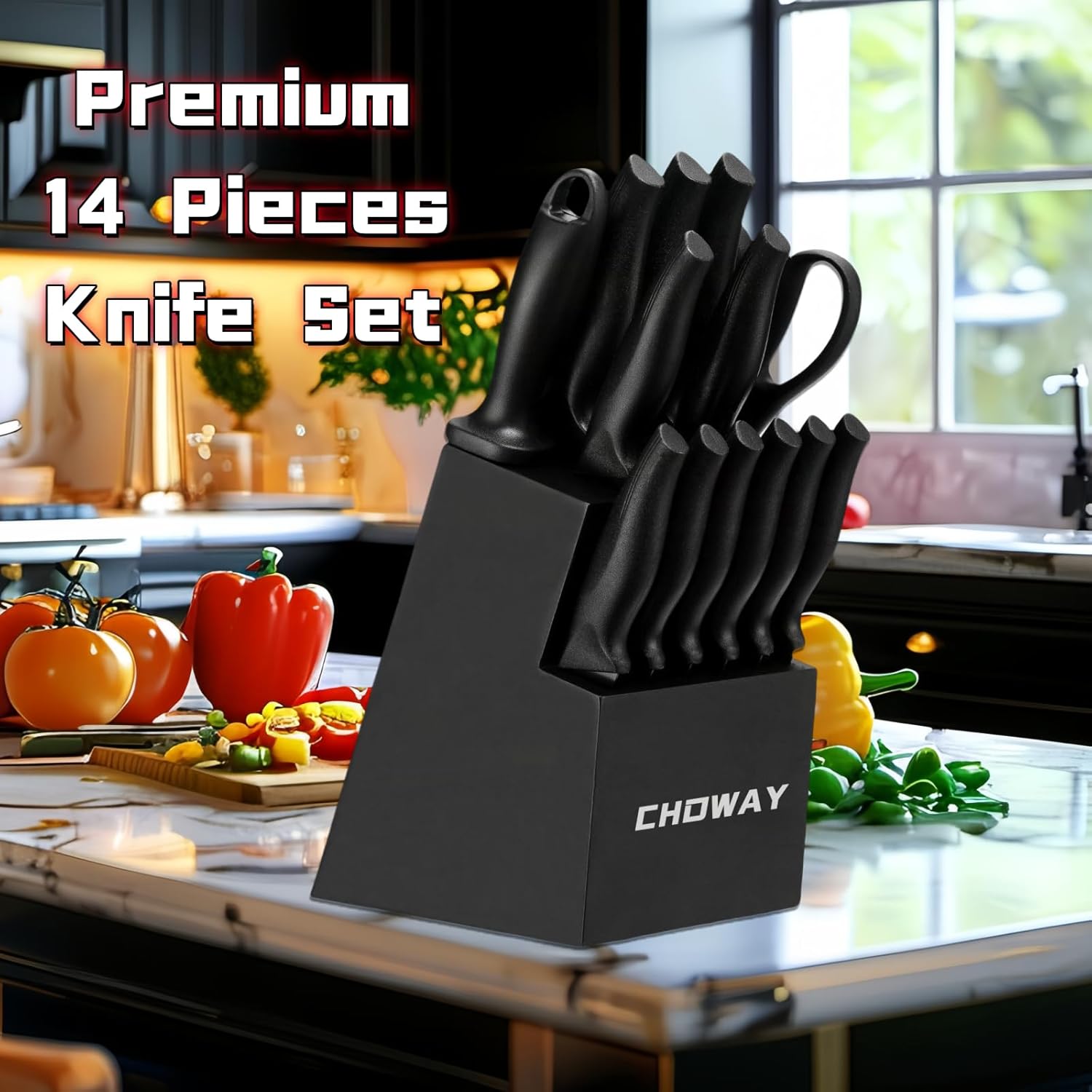 CHOWAY 14-Piece Knife Set with Storage Block