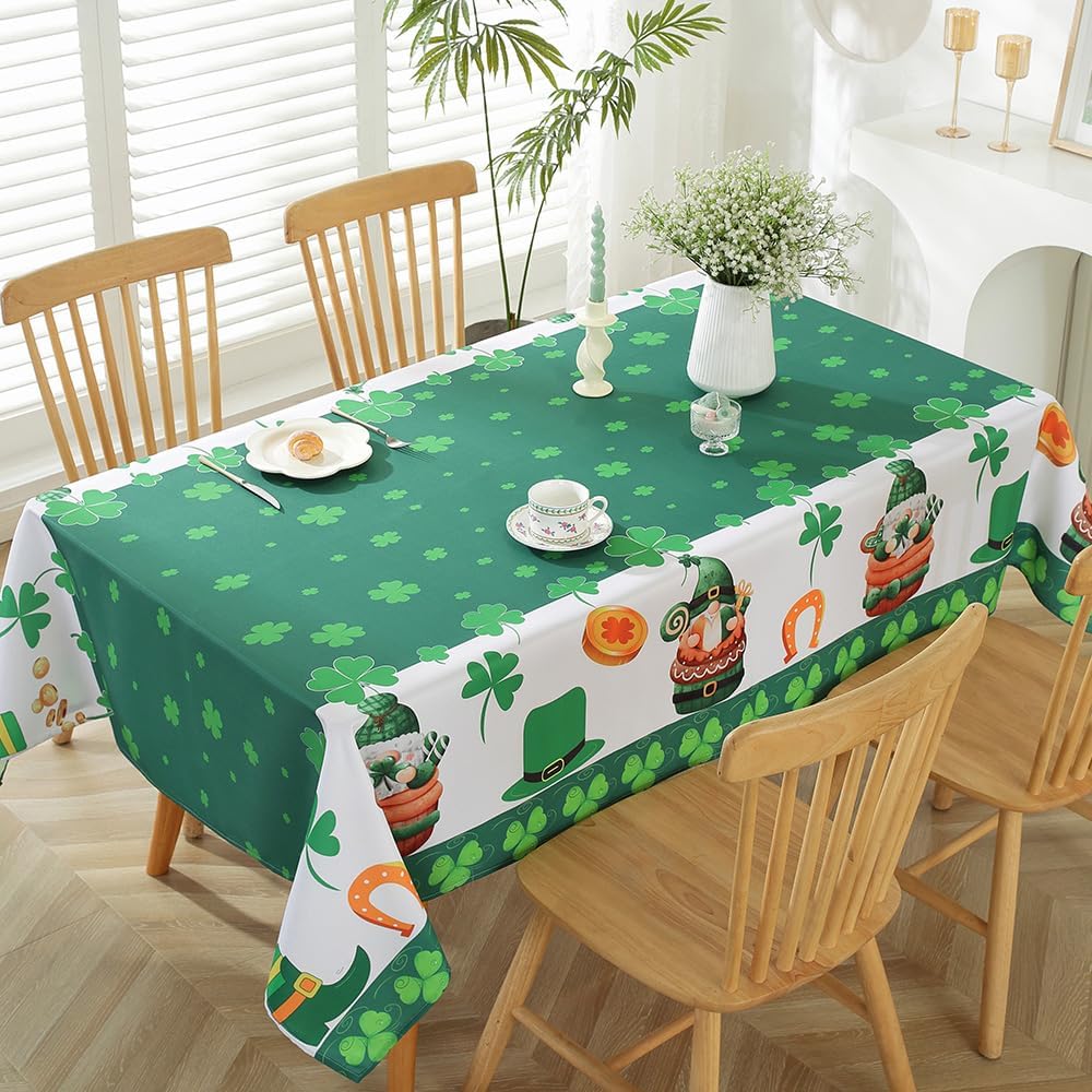 St Patricks Shamrock Tablecloth Rectangle 60x120 Inch Durable Washable