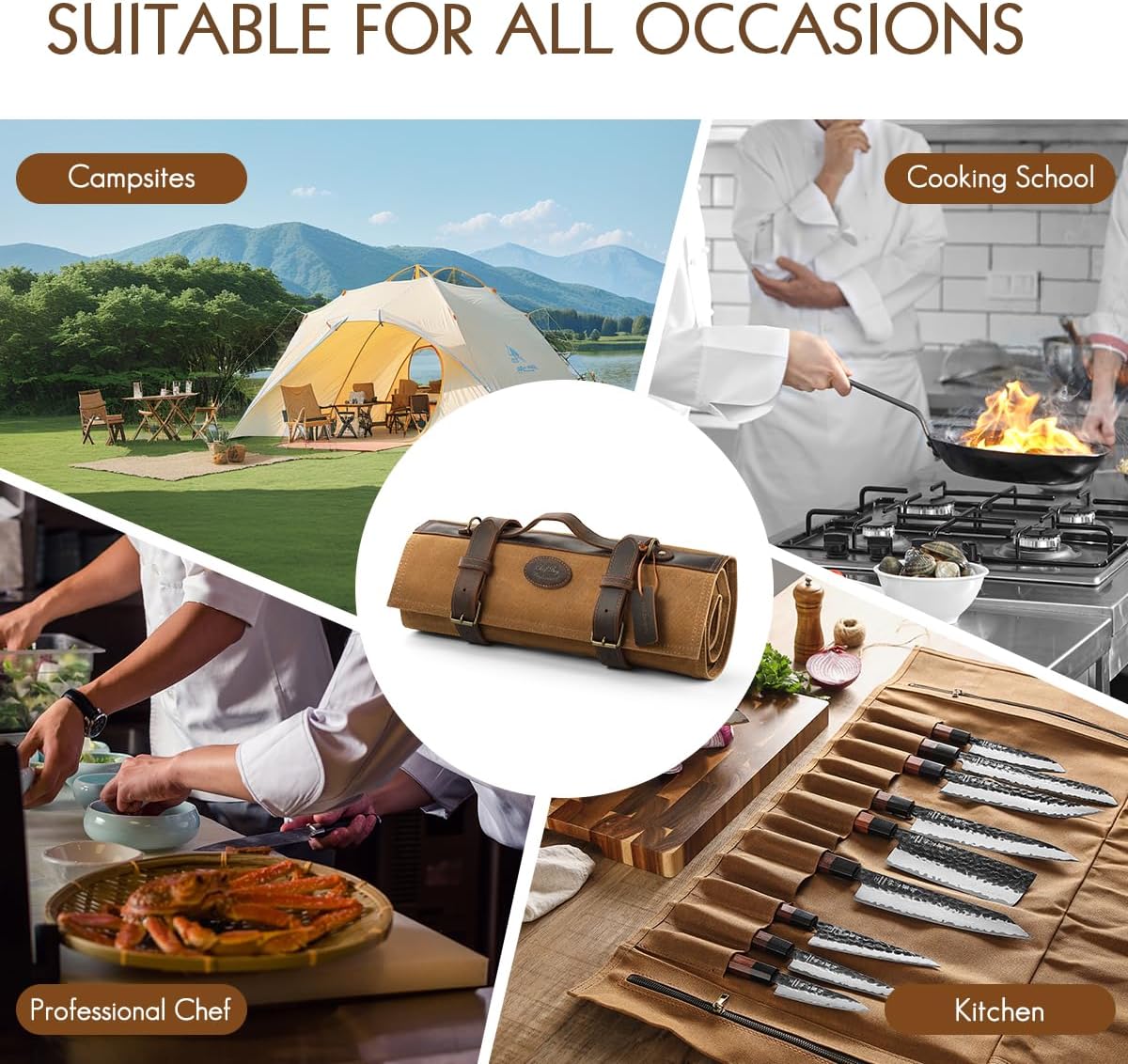 High-Quality Chefs Knife Roll Bag with Leather