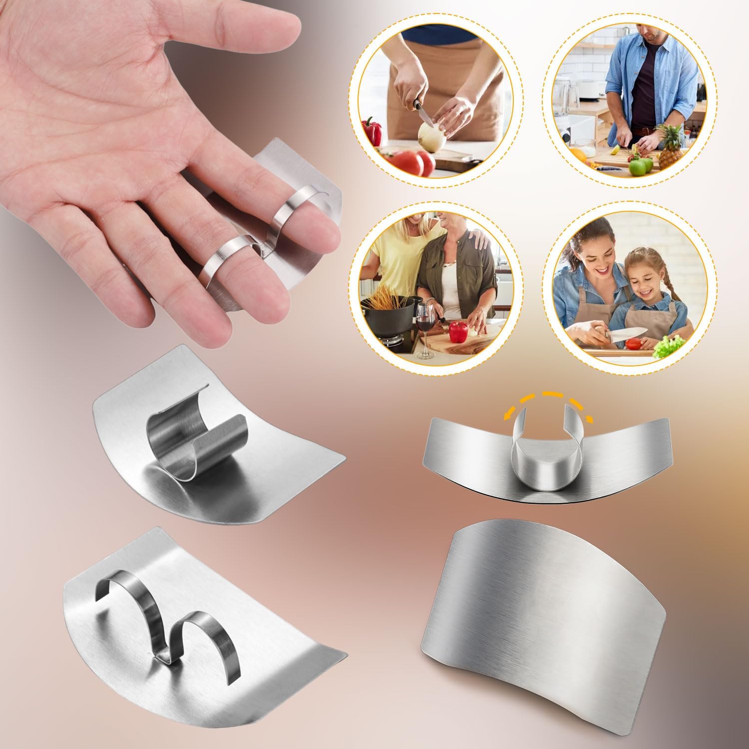 8pcs Stainless Steel Finger Guards with Open-Ring Design