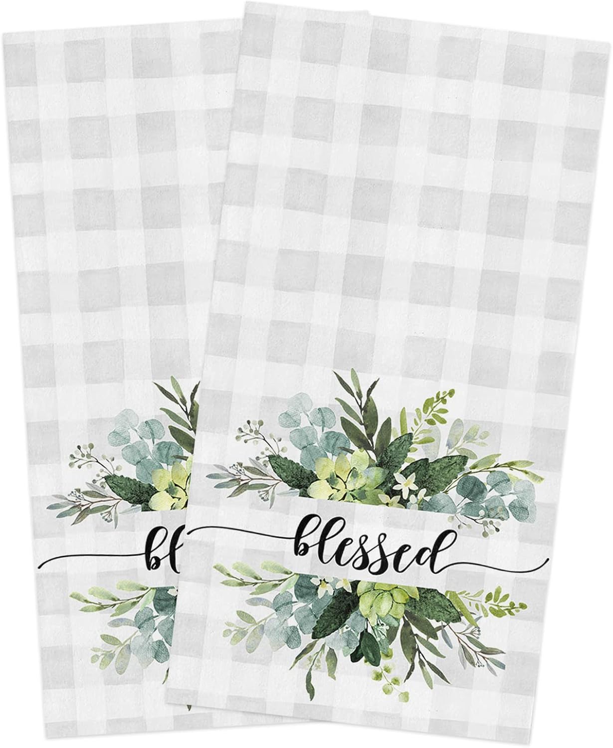 ZOE GARDEN Plaid Eucalyptus Kitchen Towels Quick-Dry Microfiber Set of 2