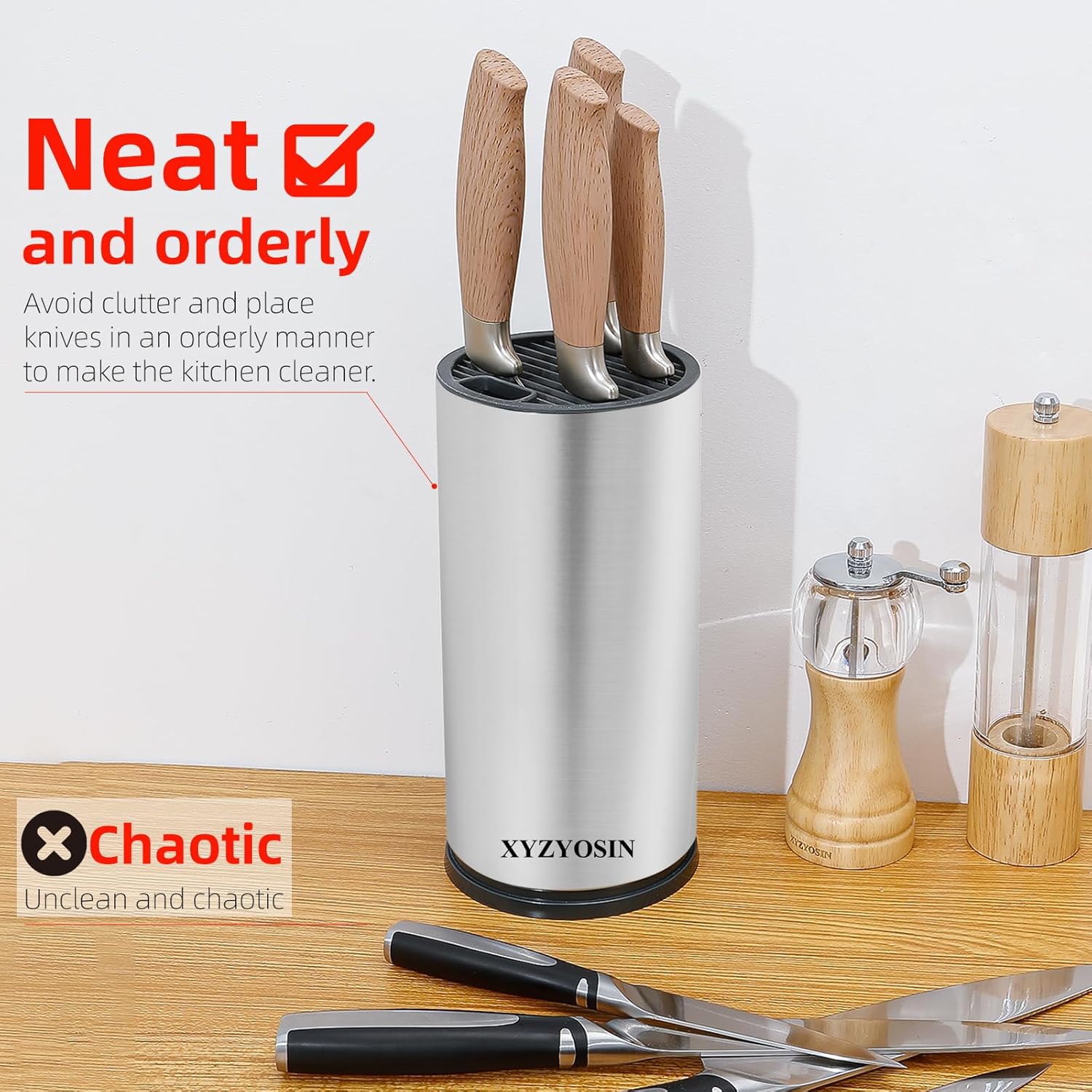 Stainless Steel Kitchen Knife Block Durable Space-Saving Design