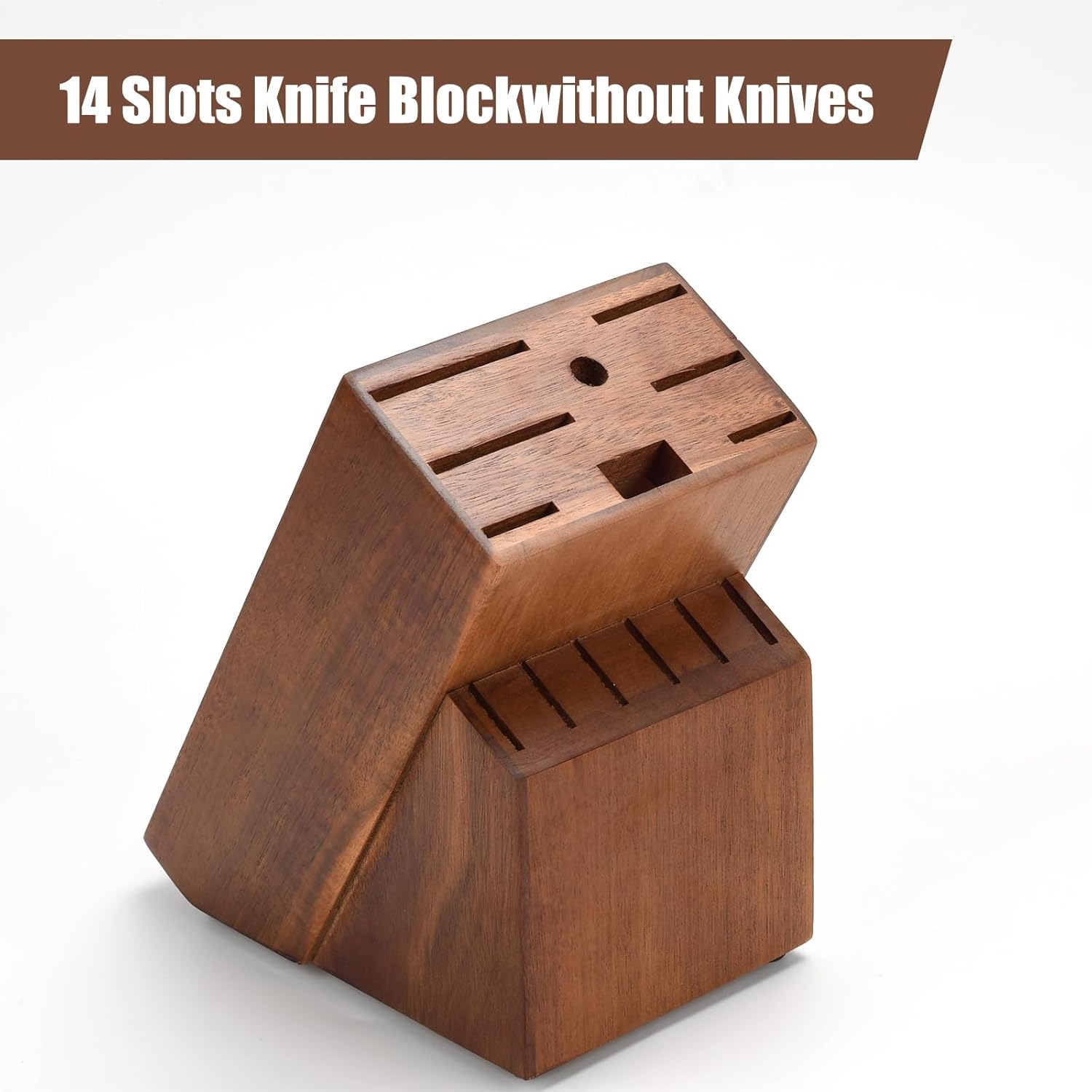 Wooden Kitchen Knife Block - 14-Piece Universal Kitchen Knife Holder