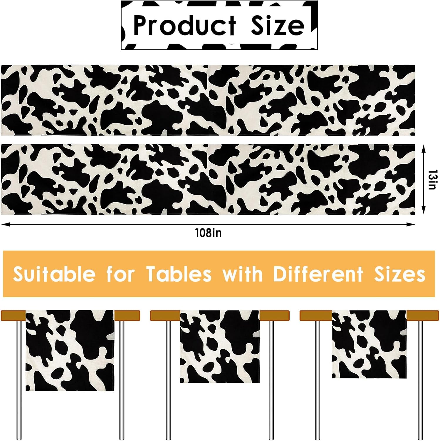 Luxurious Farmhouse Tablecloth 2-Piece Cow Print for Kitchens Parties