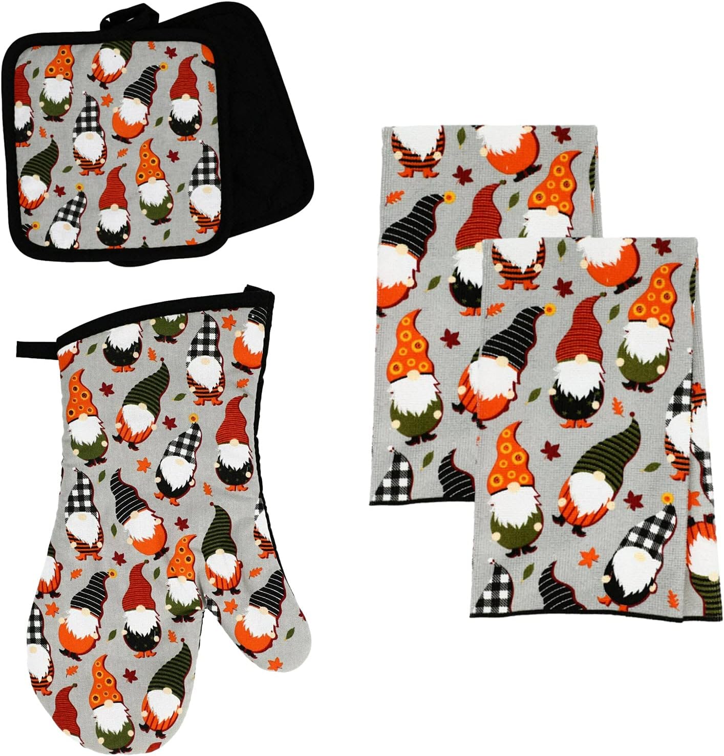 Modern Farmhouse Halloween Kitchen Towel Set with Gnomes