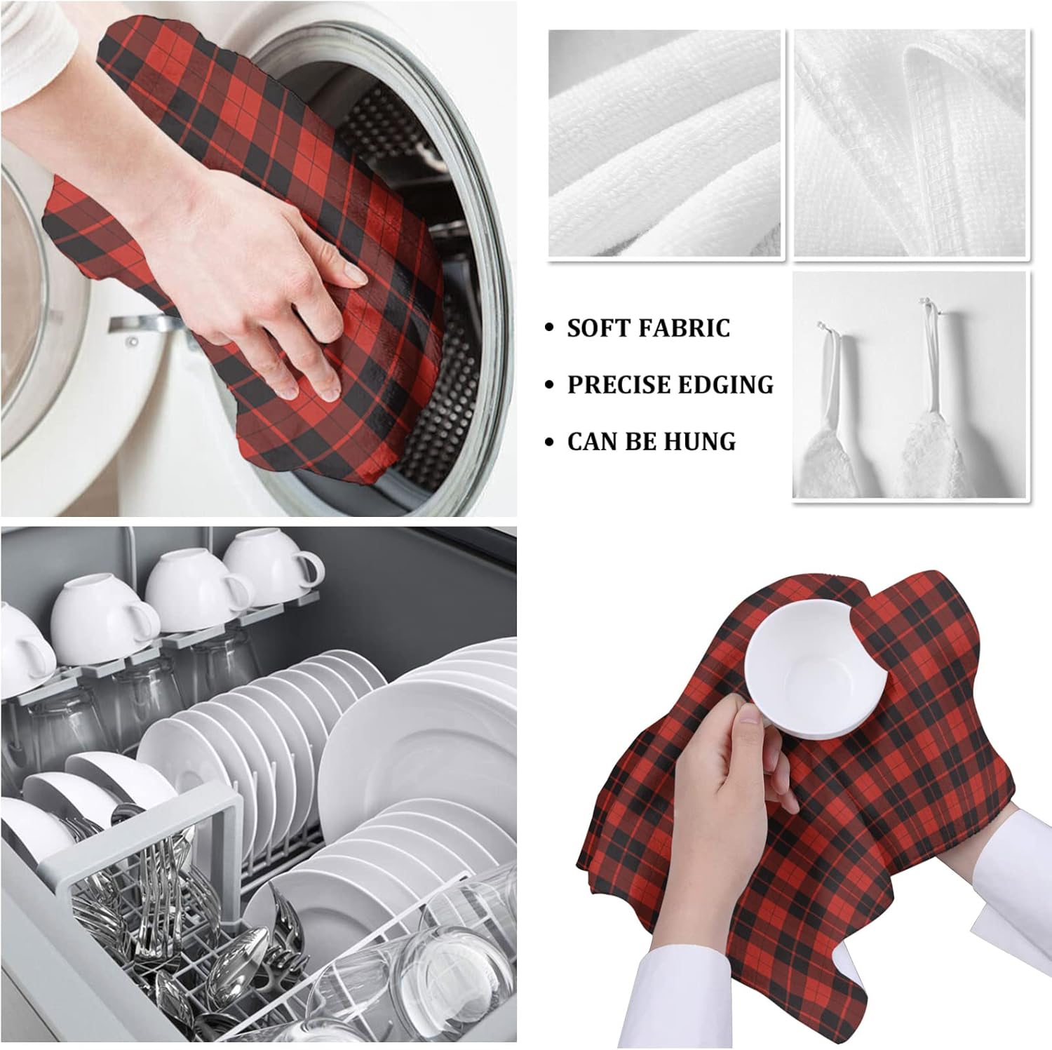 ZOE GARDEN Christmas Kitchen Towels Rustic Retro Buffalo Plaid