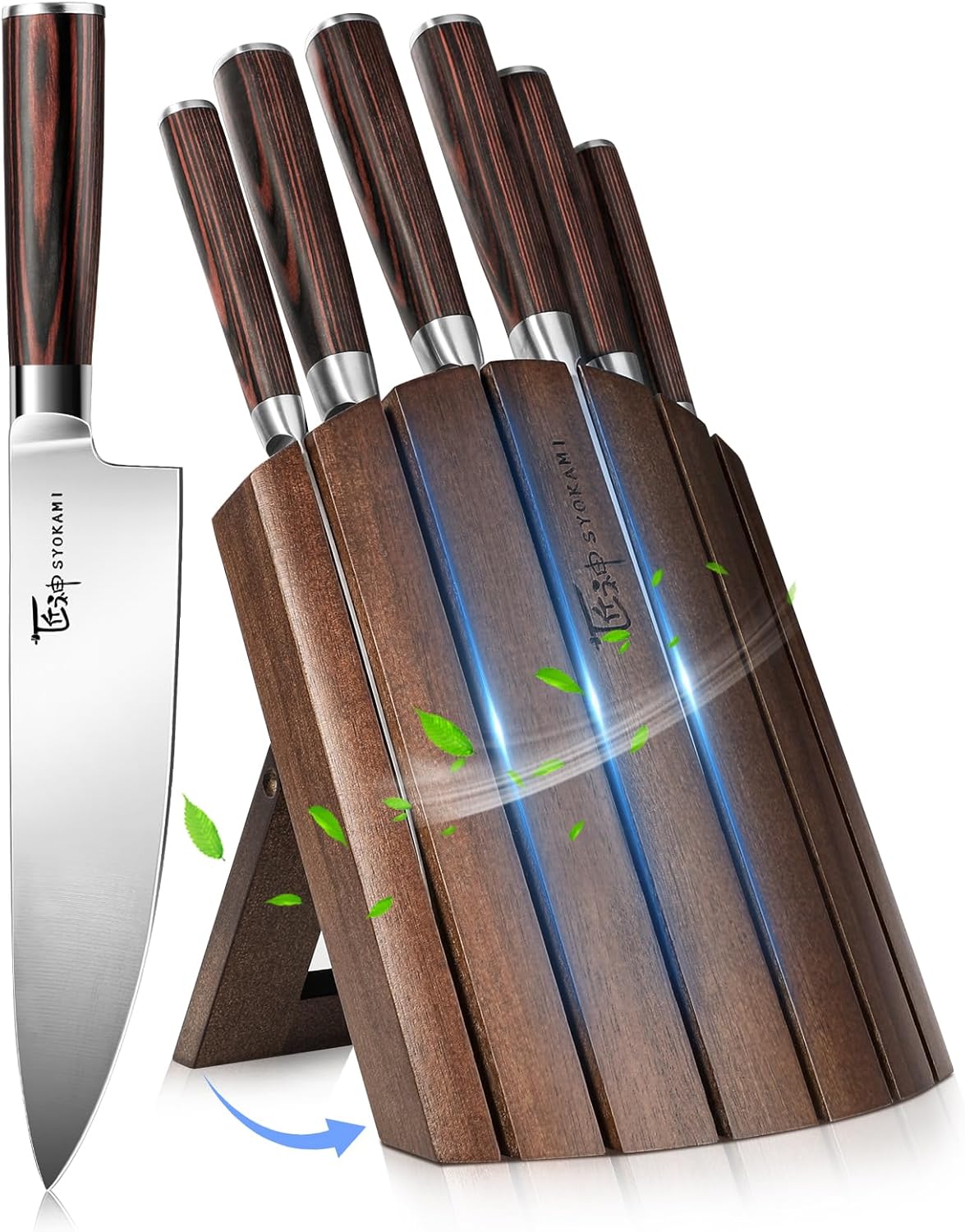 SyokAMI 7-Piece Japanese-Style Knife Set with Magnetic Acacia Block