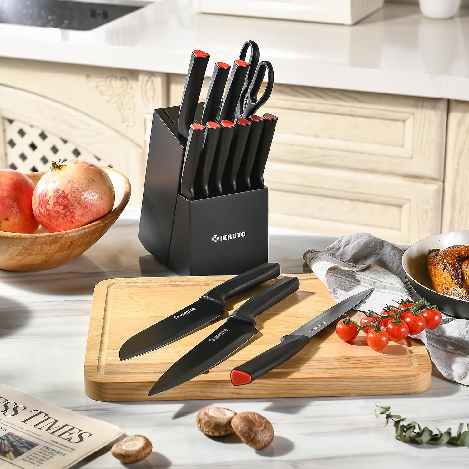 15-Piece Professional Kitchen Knife Set with Block and Sharpener