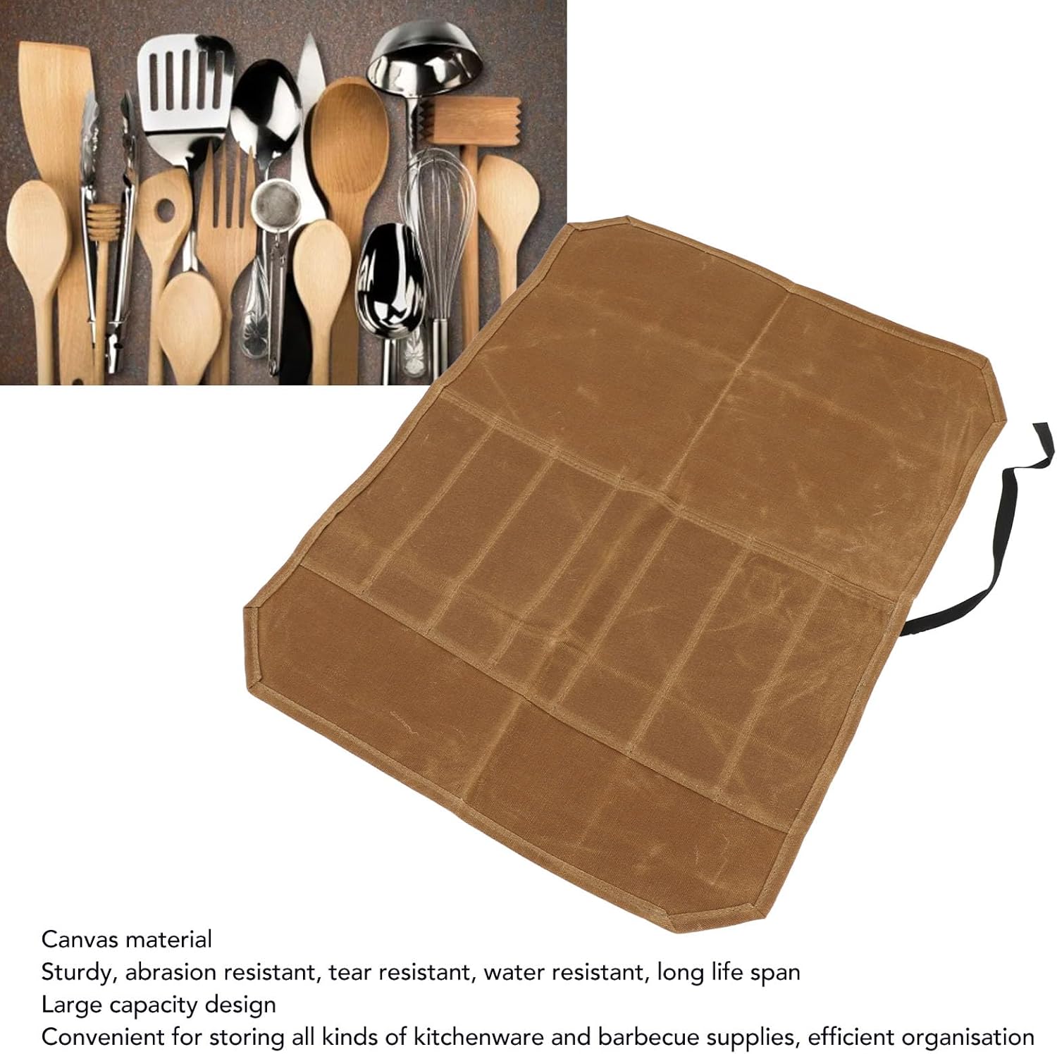 Lizealucky Chef Knife Roll Bag Portable 7 Slots Khaki