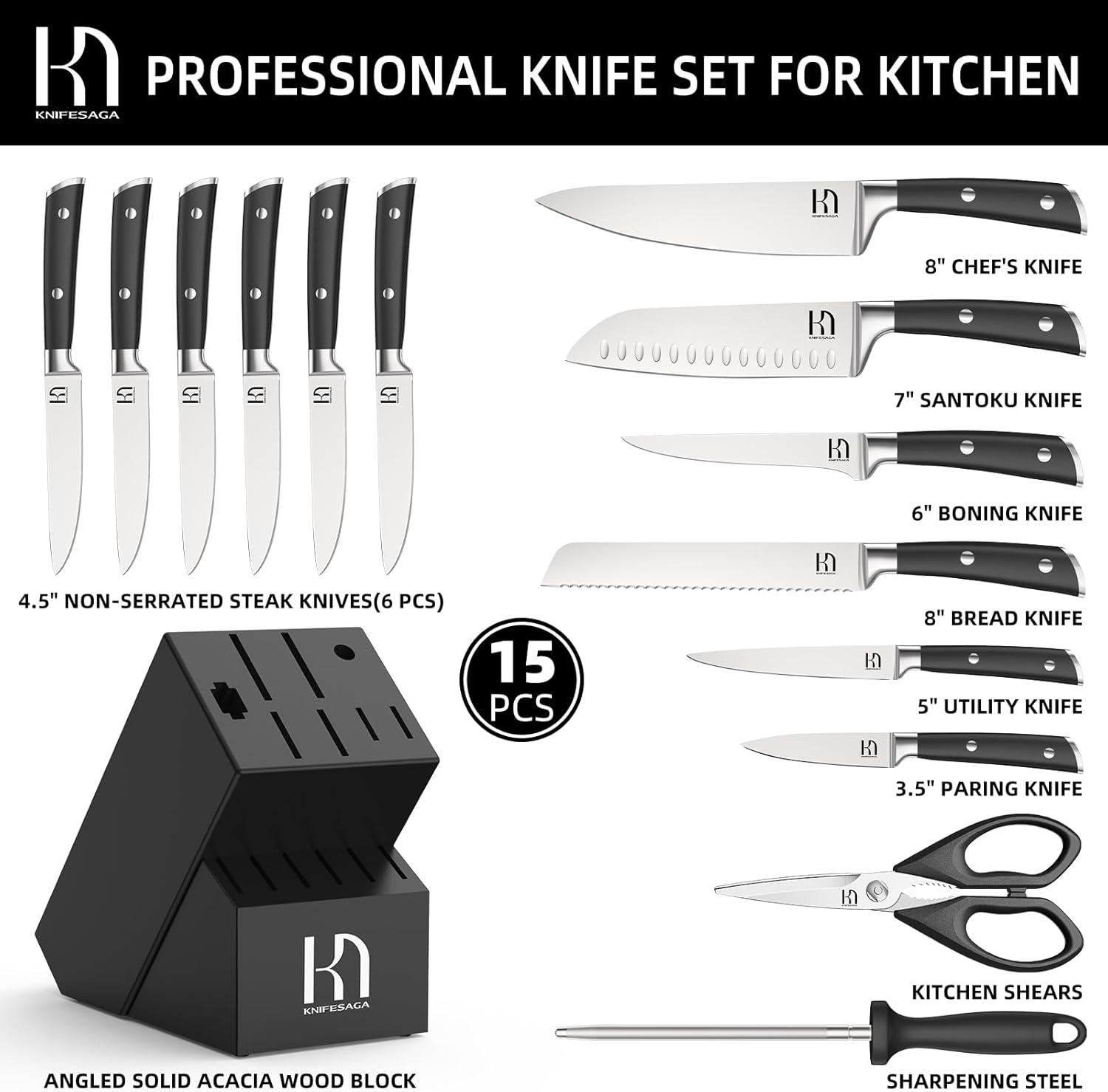15-Piece Kitchen Knife Set