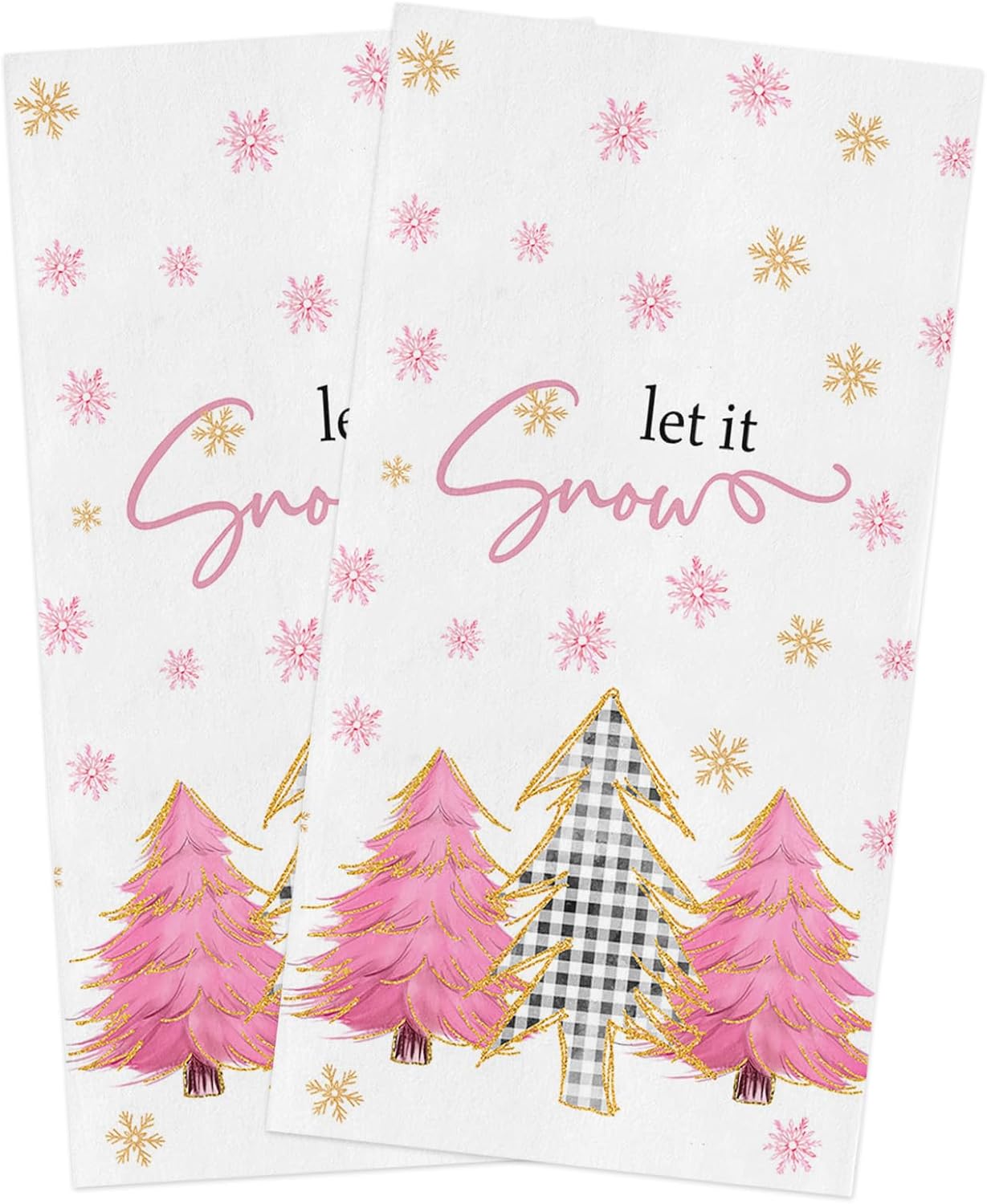 Blush Pink Gold Snowflakes Kitchen Towels