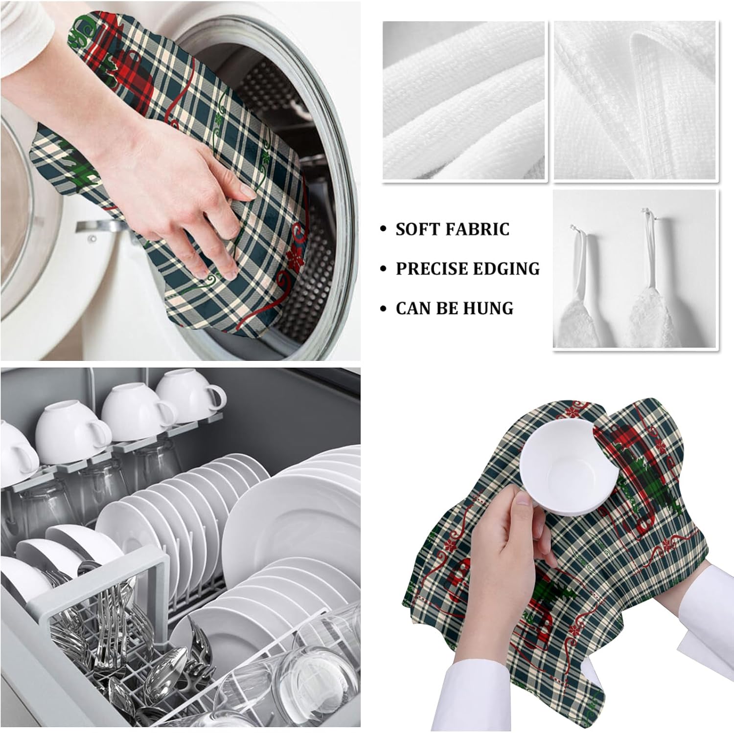 High-Quality Kitchen Towels Checked Pattern 4-Piece Set 18x28 Soft Durable