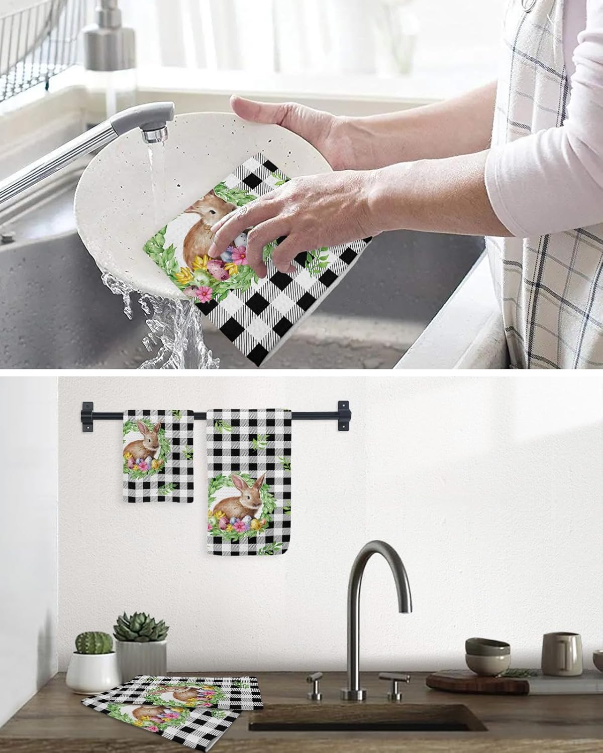 Easter Bunny Waffle Towels Quick-Dry Absorbent Perfect for Kitchen Bathroom