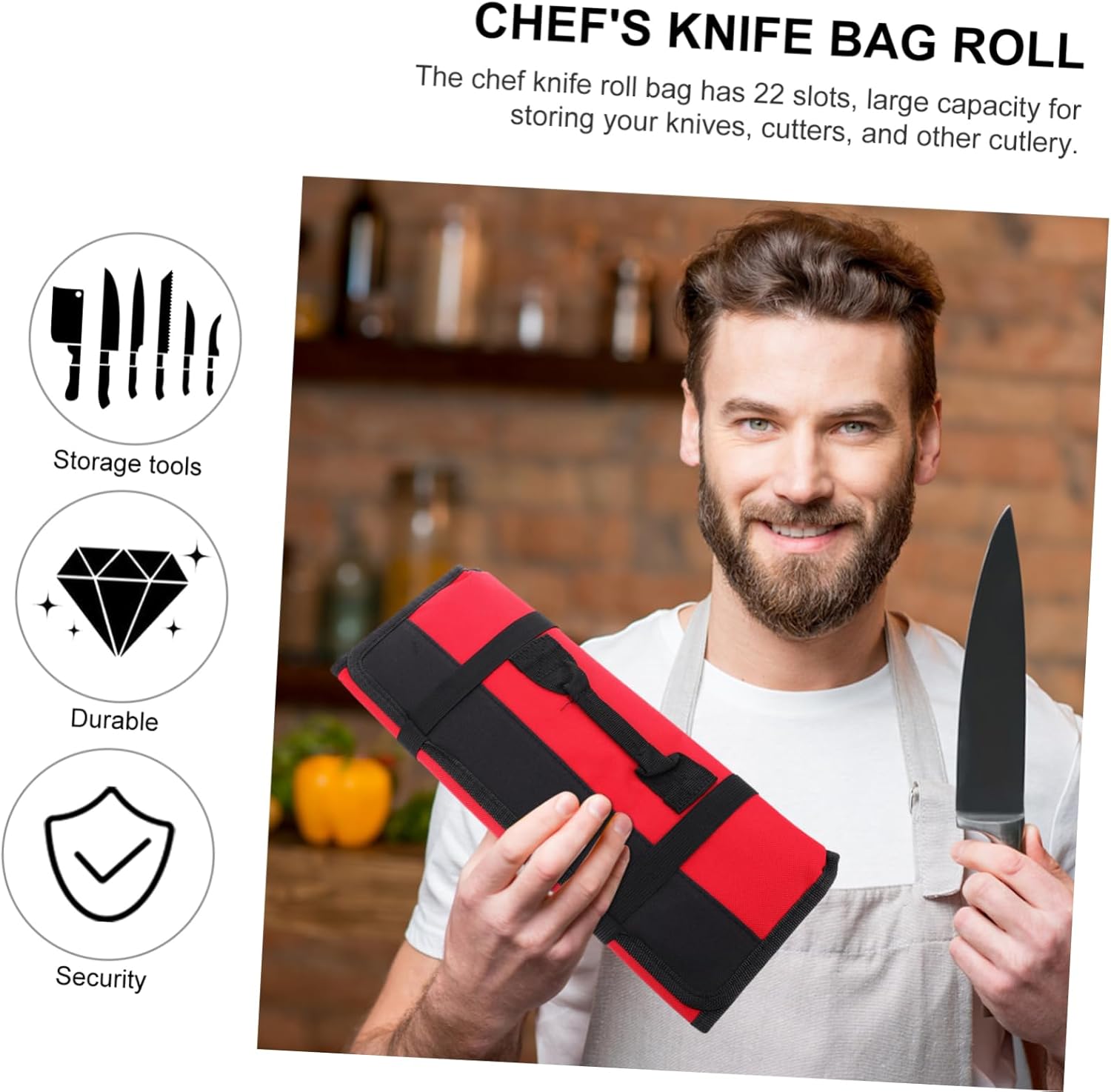 Garneck Portable Chef Knife Roll Bag with 22 Slots