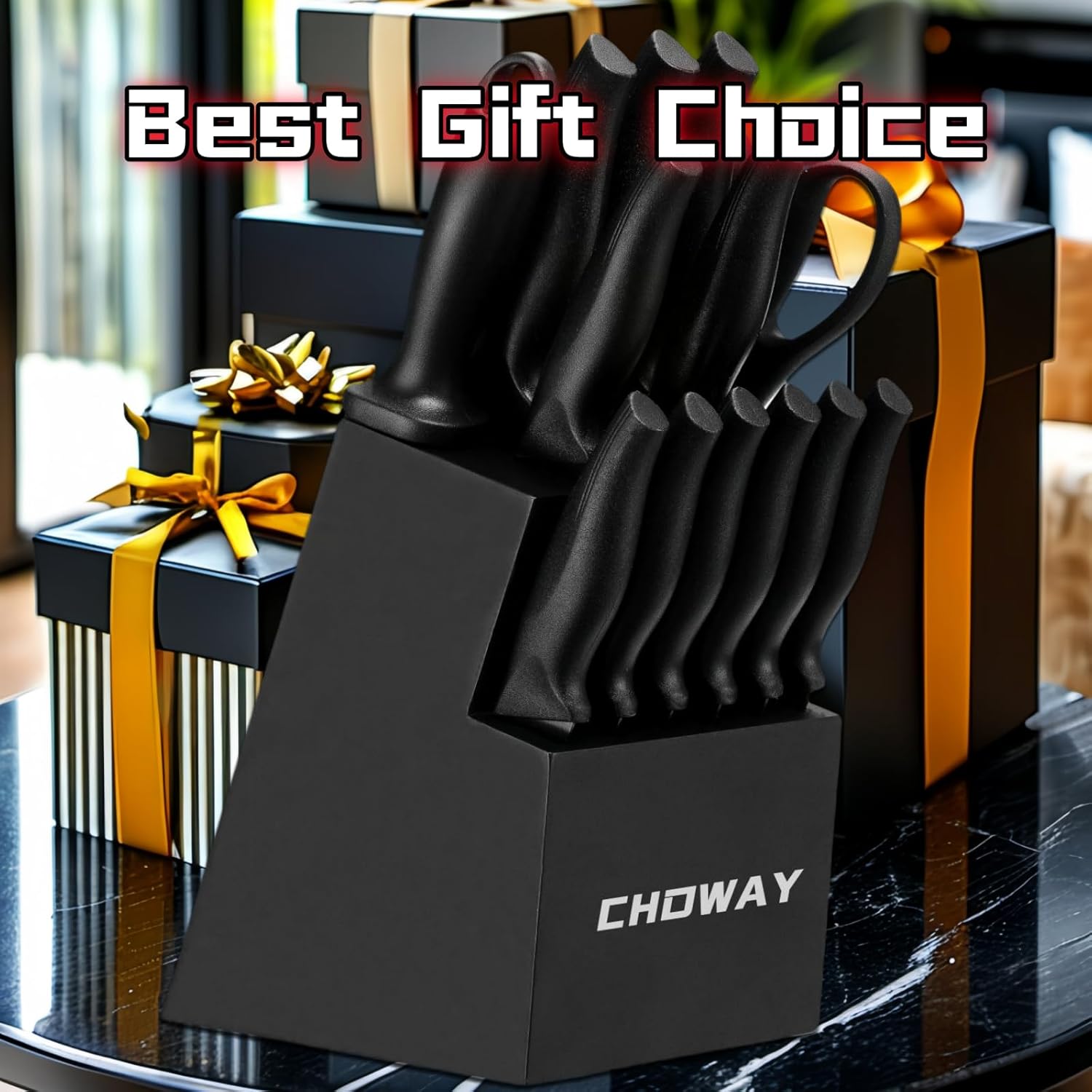CHOWAY 14-Piece Knife Set with Storage Block