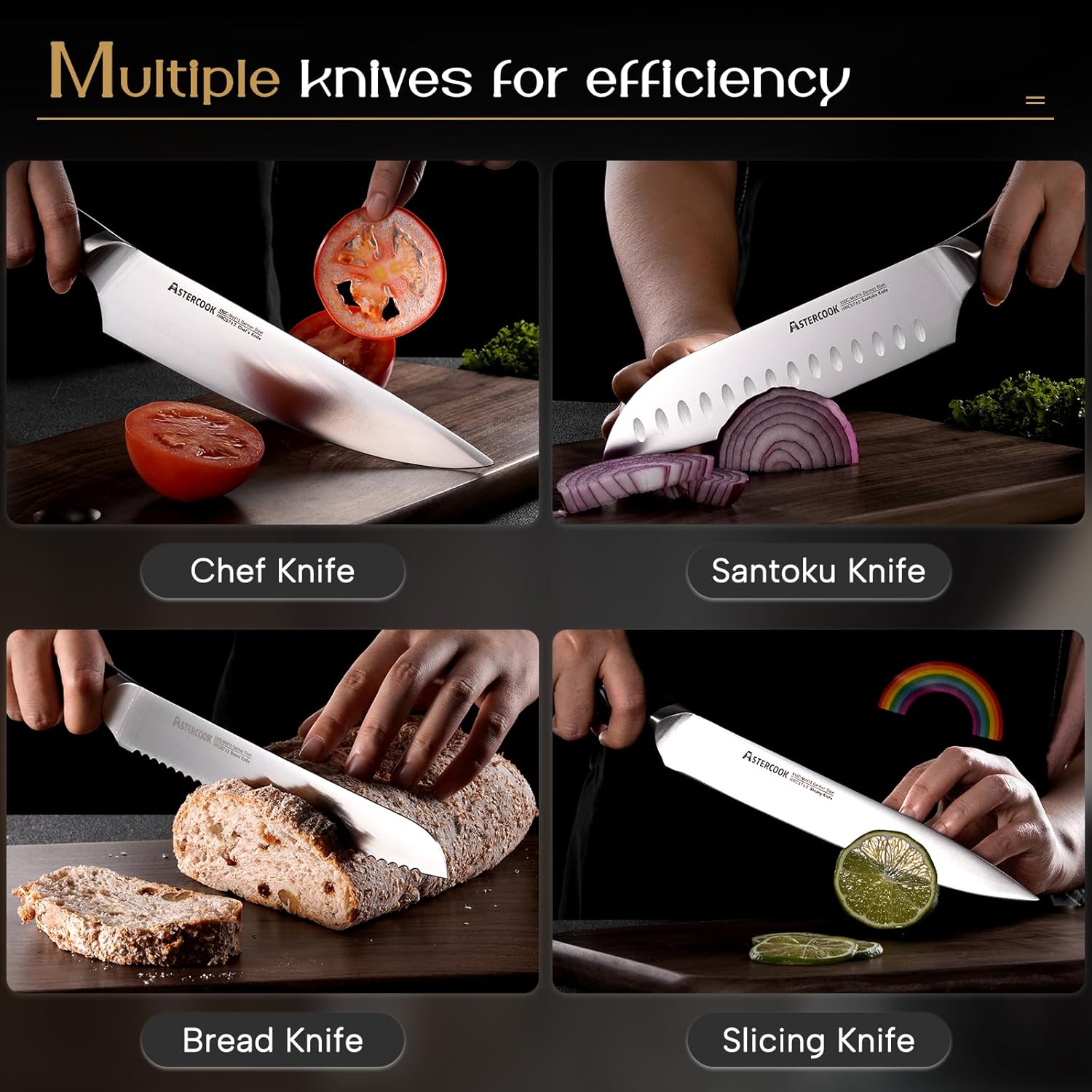 Premium German Steel Knife Set with Dual Sharpener Aesthetic Handle Design