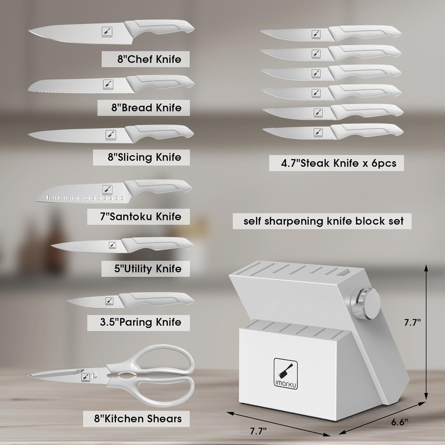 Premium 14-Piece Stainless Steel Knife Set With Block Sharpener Dishwasher Safe