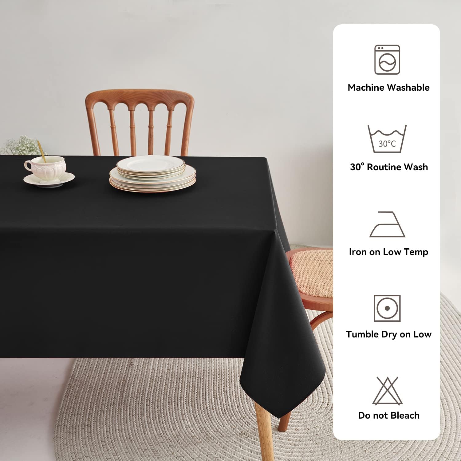 Romanstile Rectangle Tablecloth - Waterproof Wrinkle Resistant Washable 60x102 inch Black