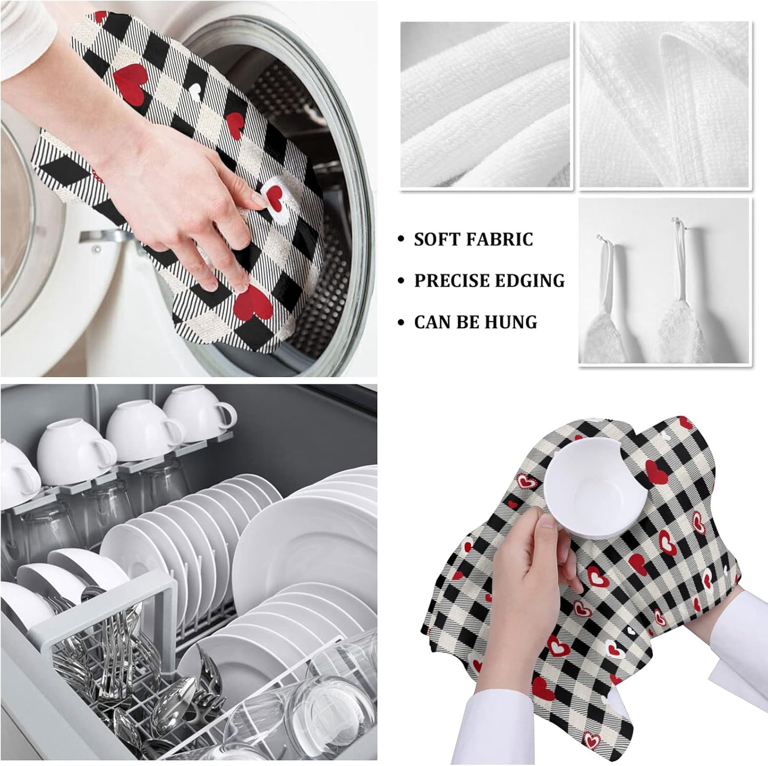 ZOE GARDEN Rustic Plaid Black Dish Towels 4-Pack