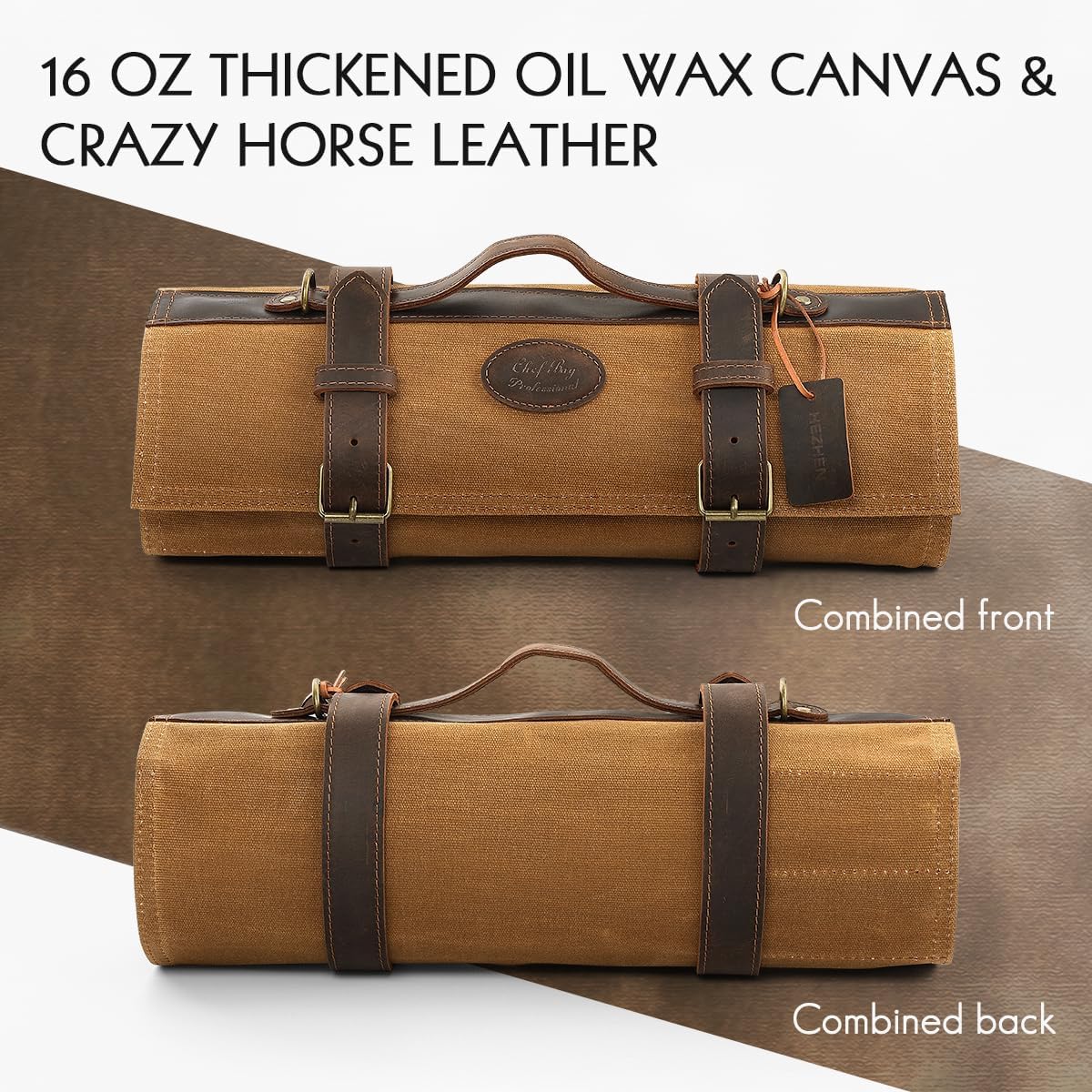 High-Quality Chefs Knife Roll Bag with Leather