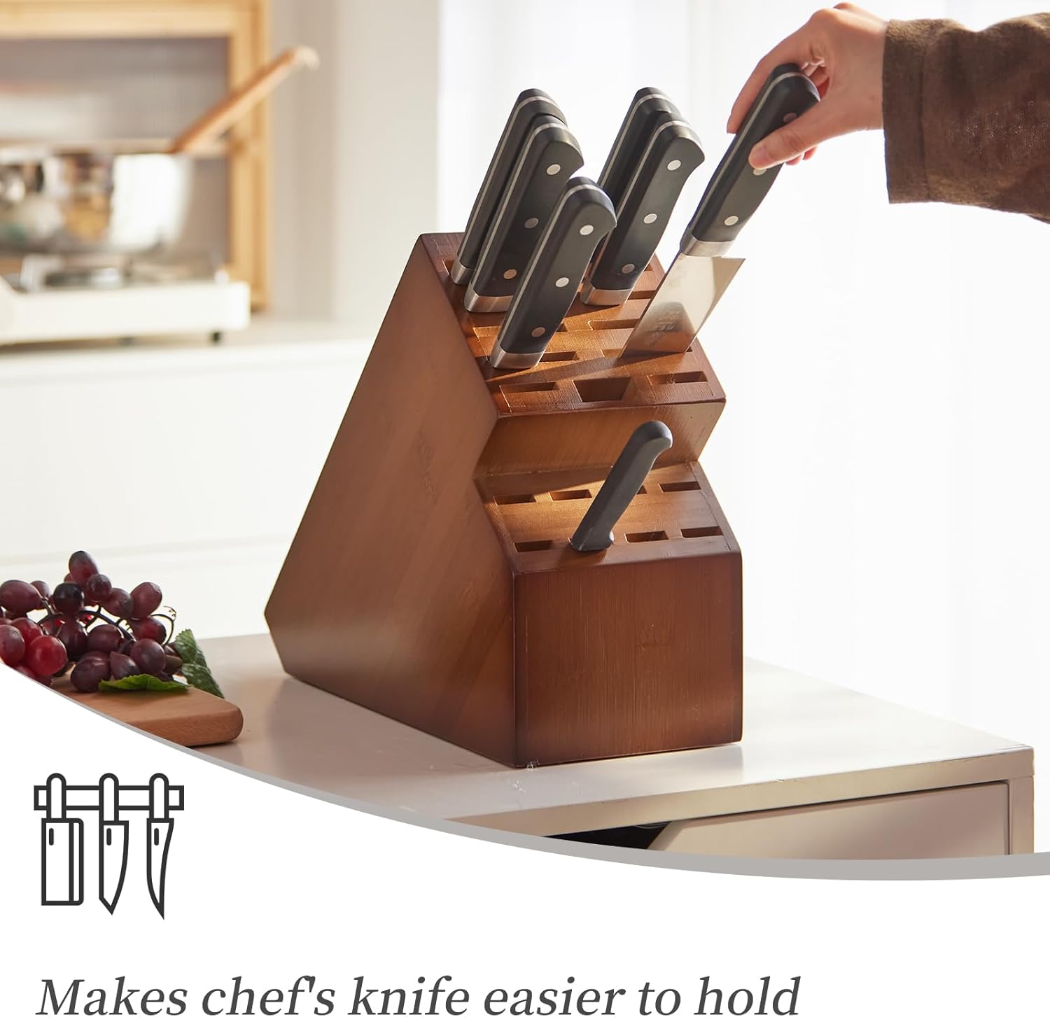 Kitsanery Bamboo Knife Block 19 Slot Organizer Knife Not Included