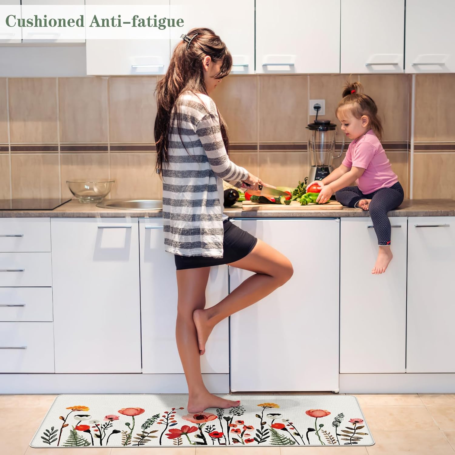 Colorful Flower Fern Kitchen Rugs Set
