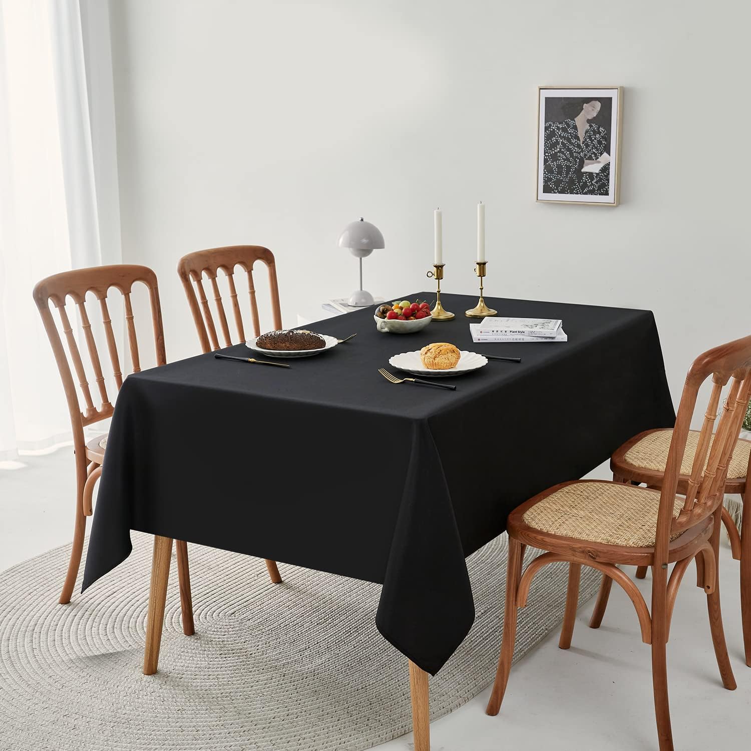 Romanstile Rectangle Tablecloth - Waterproof Wrinkle Resistant Washable 60x102 inch Black