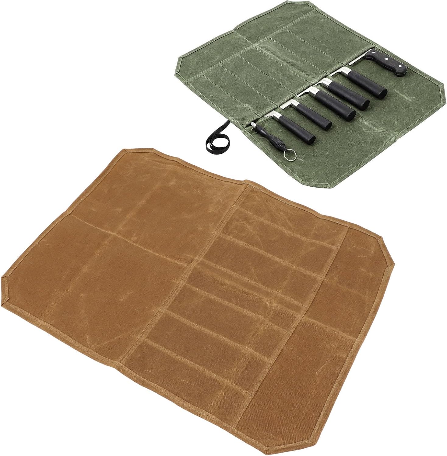 Lizealucky Chef Knife Roll Bag Portable 7 Slots Khaki