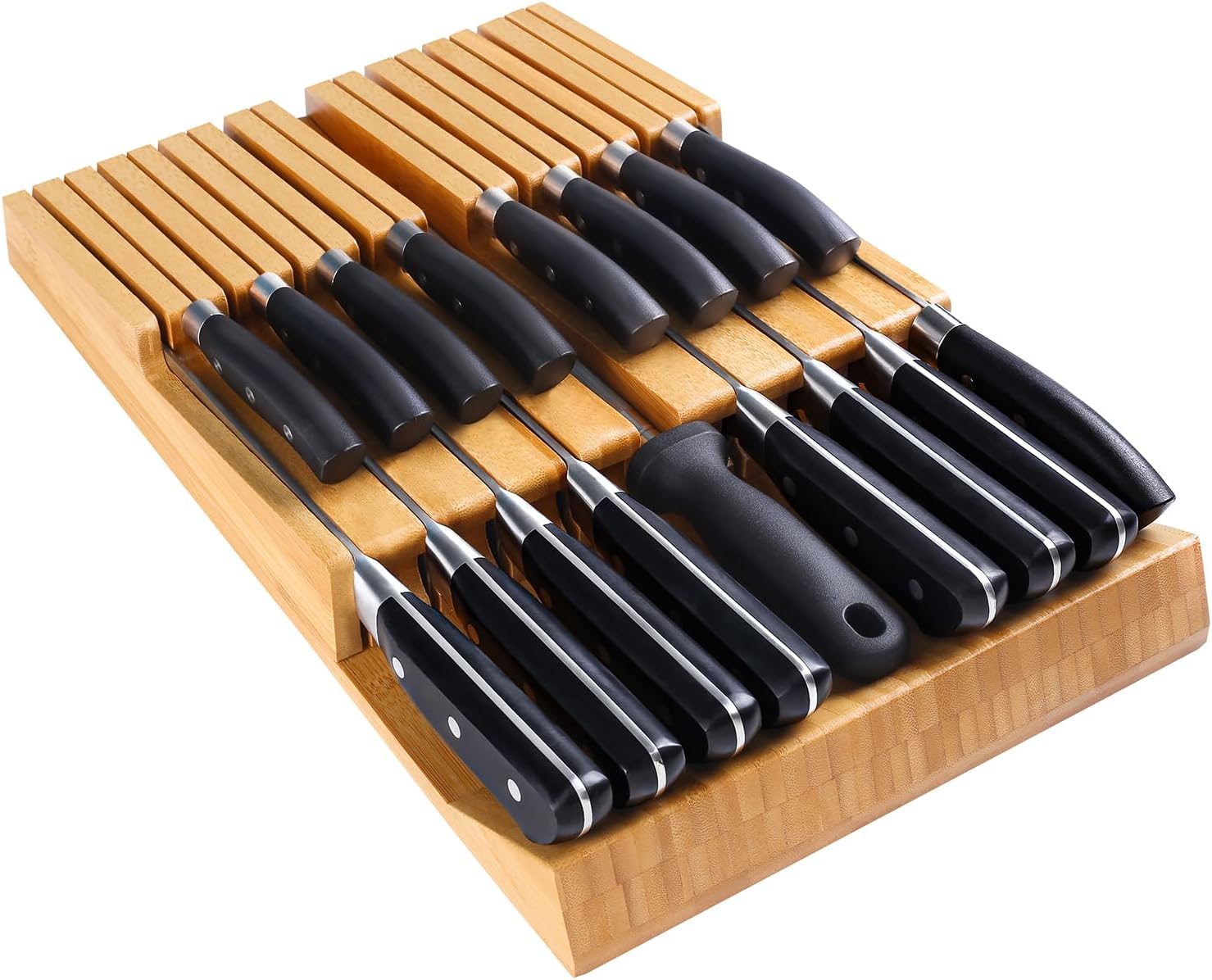 HHXRISE Bamboo Knife Organizer Removable Space-Saving Health-Safe 16 Knives Organizer